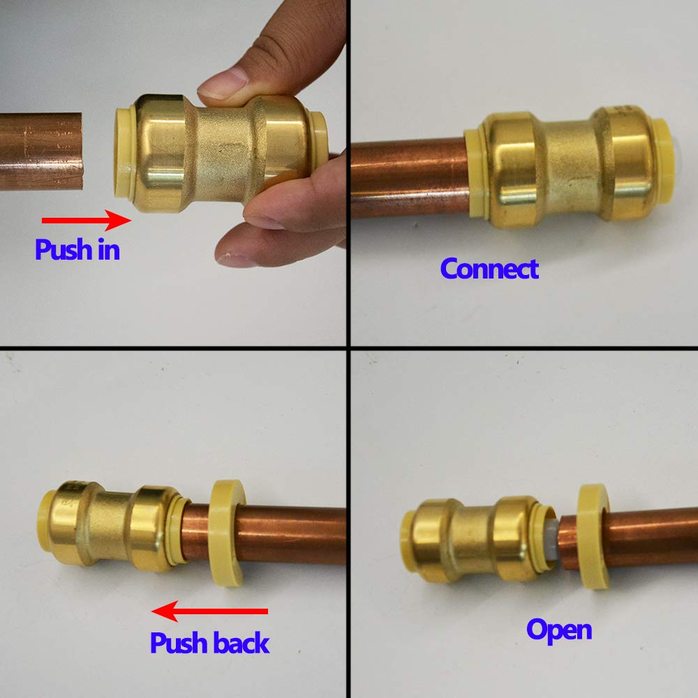 HQMPC 3/4 Inch PEX Tee Push Fit Plumbing Fitting - Brass Push-to-Connect Water Pipe Connector - 12 Pack for Home Plumbing, DIY Repairs, and Water Supply Systems