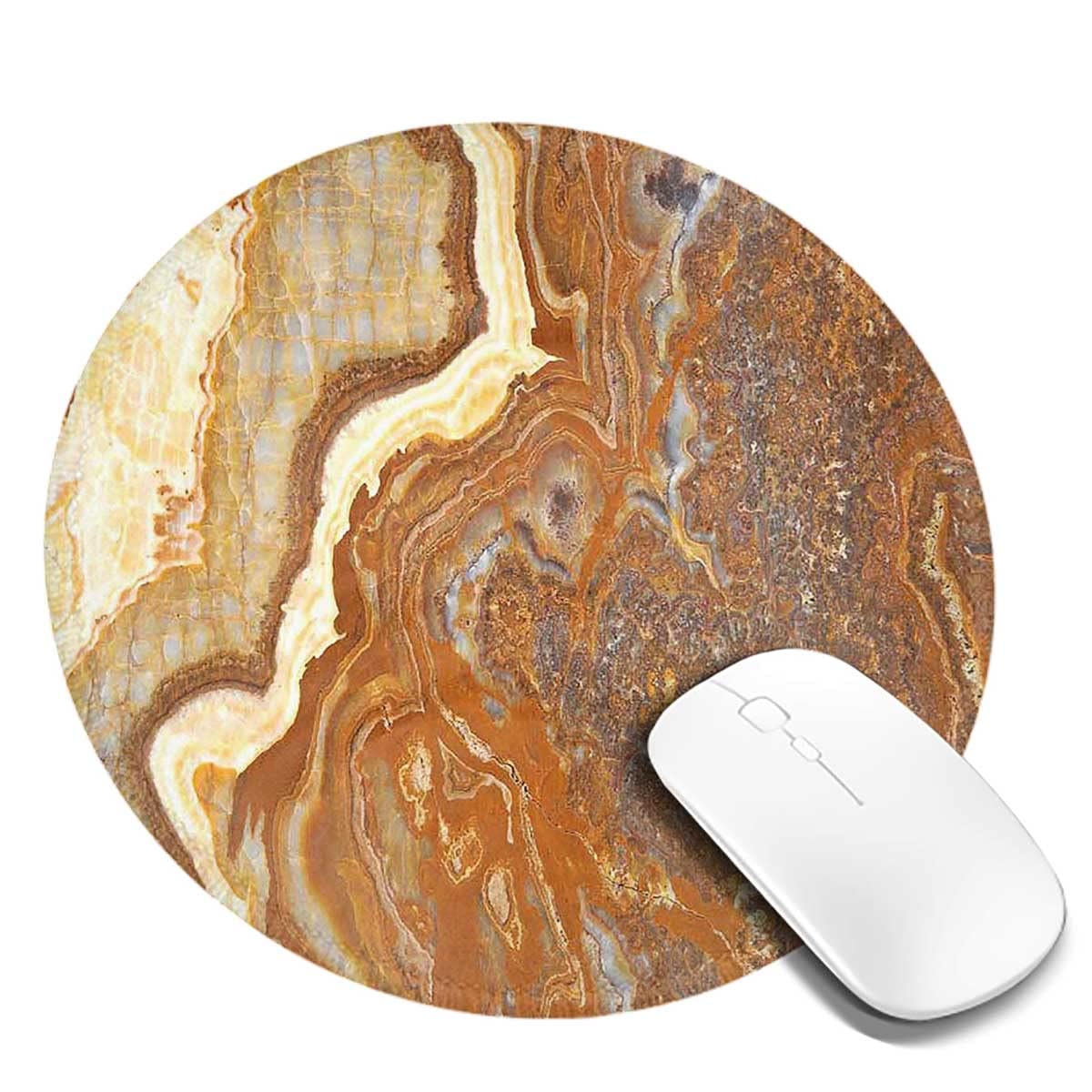 Premium Non-Slip Round Mouse Pad with Stitched Edge - Waterproof Rubber Desk Mat for Office, Laptop & PC - 7.9×7.9×0.12 inches (Natural Travertine Facet) - Perfect for Work, Gaming & Home Office Use