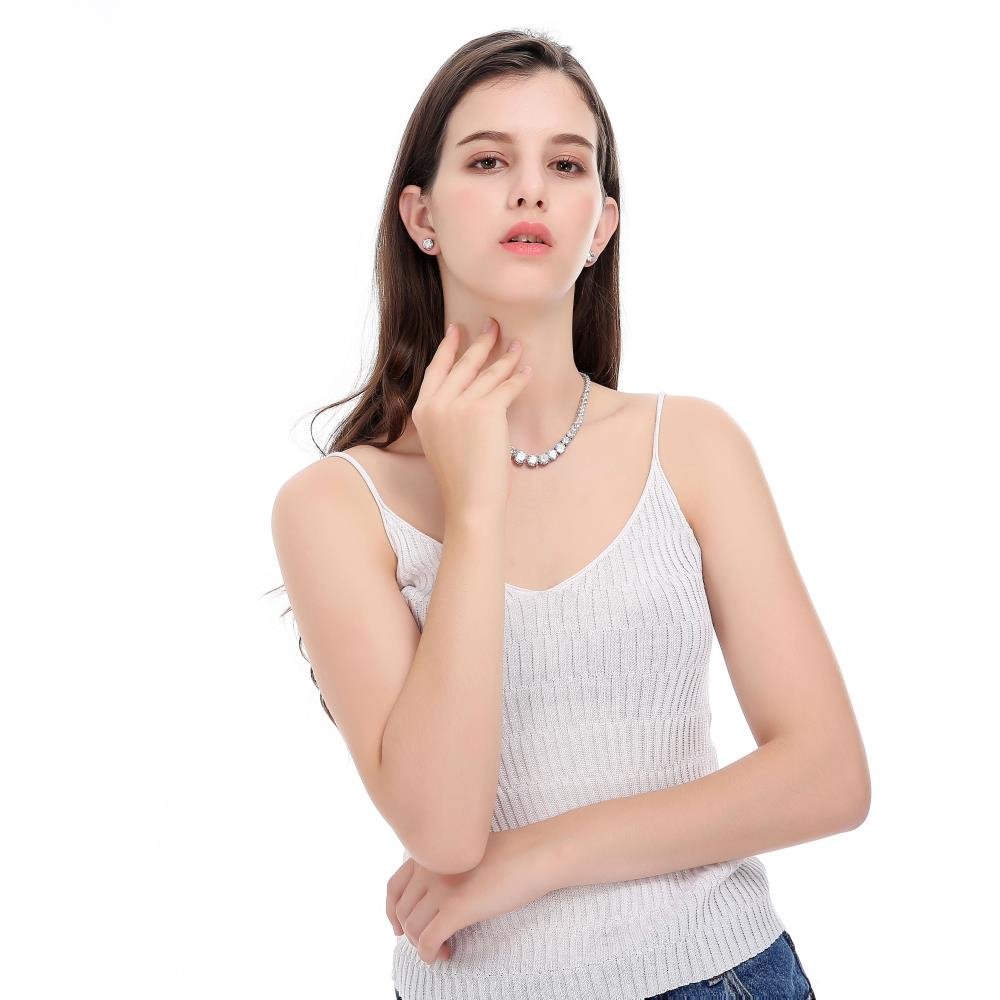 Rhodium Plated Zircon Bridal Wedding Jewelry Set for Women - Elegant Necklace & Earrings Set, Perfect Gift for Mom, Valentine's Day, Birthday & Anniversary | Wedding Accessories, Formal Occasions, Date Night Jewelry