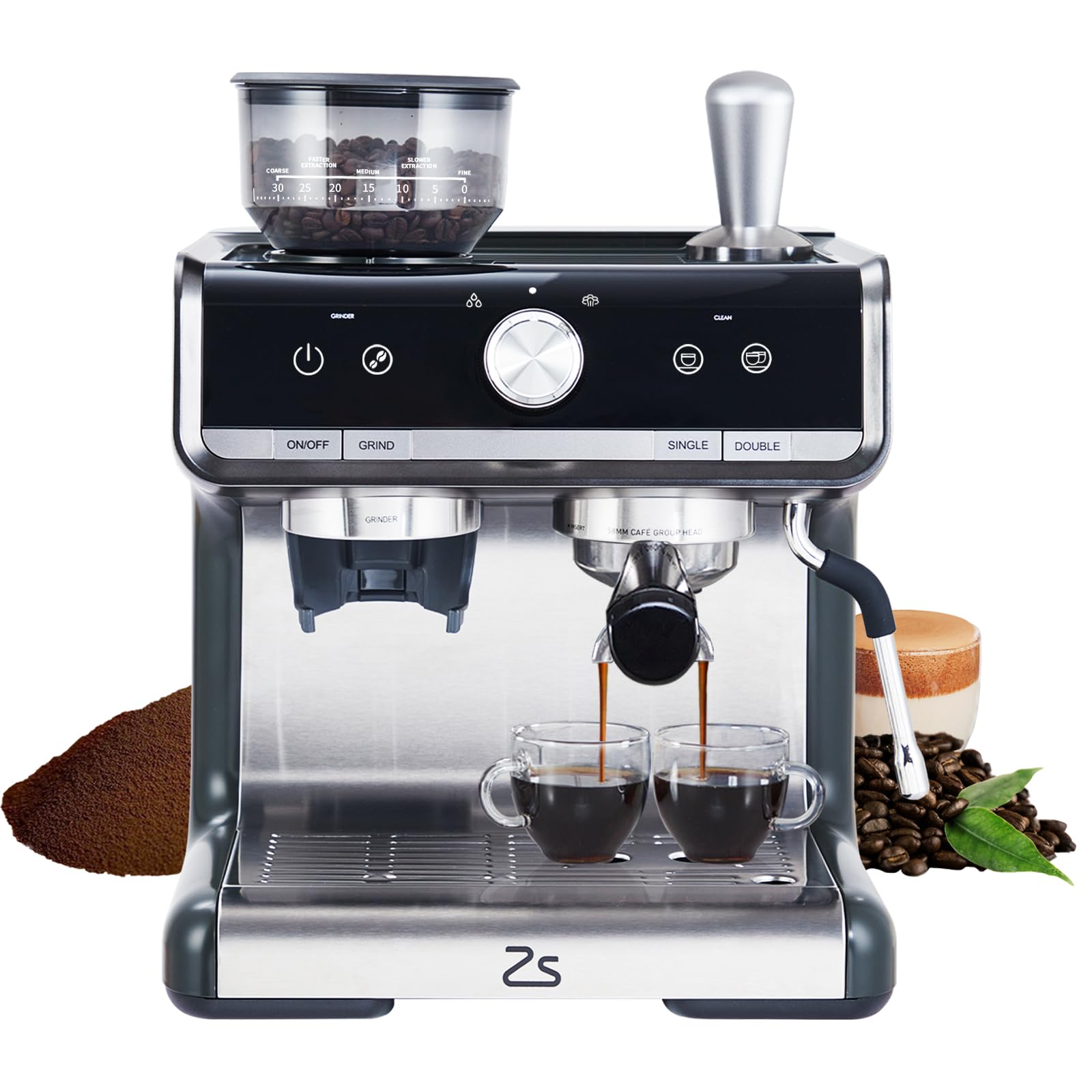 Garvee Professional Espresso Machine with Built-in Grinder & Milk Frother Steam Wand - 15 Bar Pressure Cappuccino & Latte Maker for Home Baristas - Perfect Gift for Coffee Lovers, Dad, Mom & Housewarming - Ideal for Kitchen, Office & Small Coffee Shops