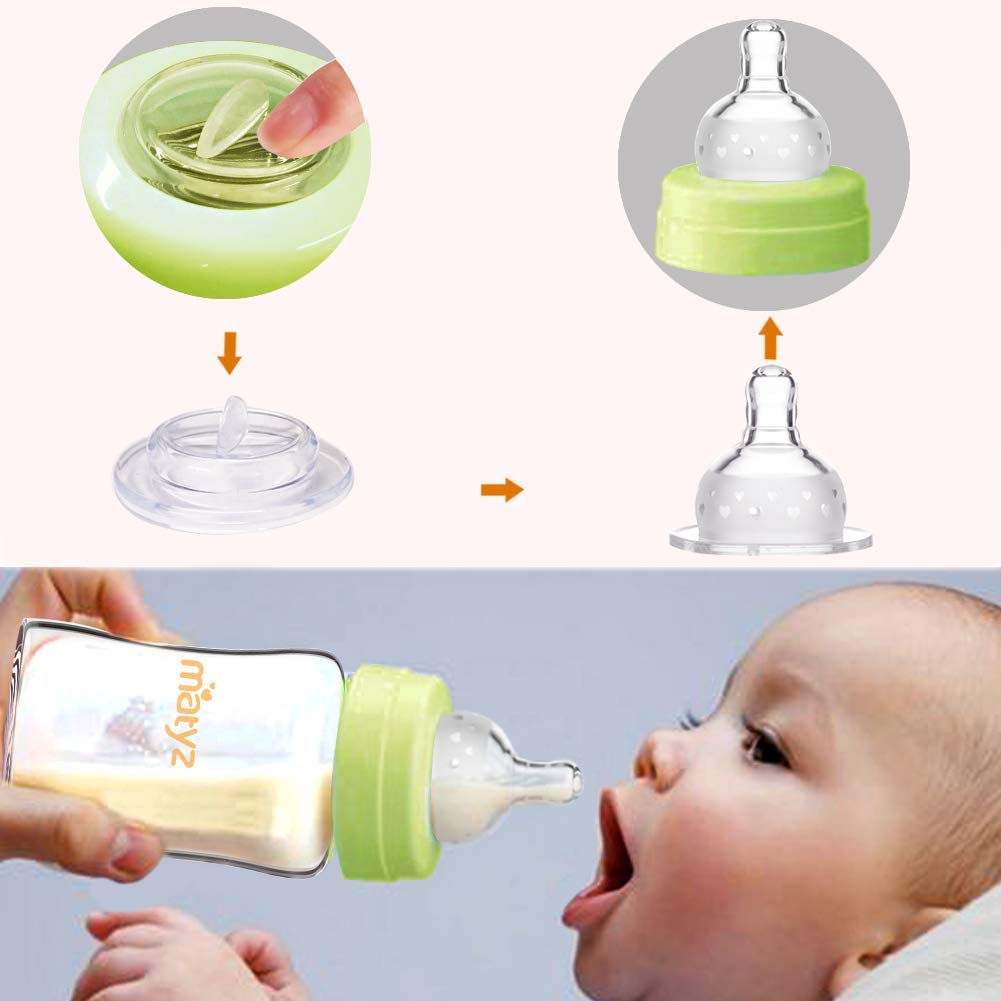 Matyz 6 Pack 6 oz Glass Breastmilk Storage Bottles - BPA-Free Wide Mouth Containers with Green Lids - Compatible with Spectra & Medela Breast Pumps - Perfect for Storing, Freezing & Warming Breast Milk - Ideal for Nursing Moms at Home or On-the-Go