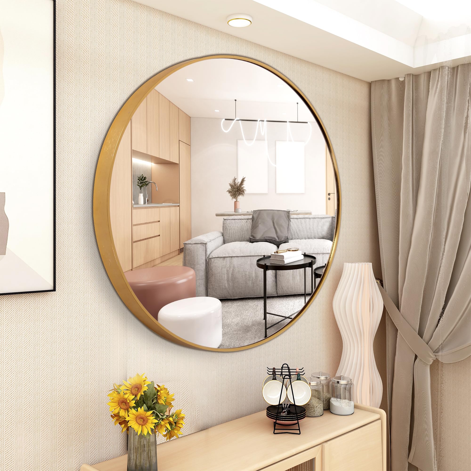 FANYUSHOW 19.6 Inch Gold Round Wall Mirror - Elegant Metal Frame Circle Mirror for Living Room, Bathroom, Entryway & Vanity | Modern Home Decor & Makeup Mirror