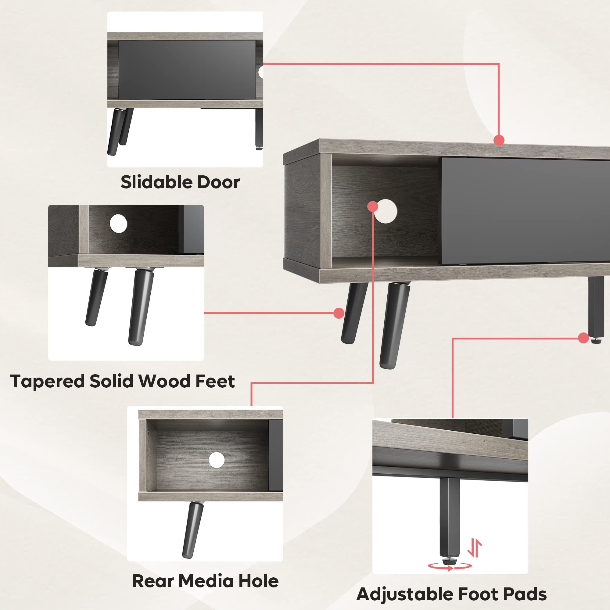 Bestier 70 Inch Modern TV Stand for 75 Inch TVs - Low Profile Entertainment Center with Storage & Cord Management - Gray Wash - Perfect for Living Room, Bedroom & Home Theater Setup