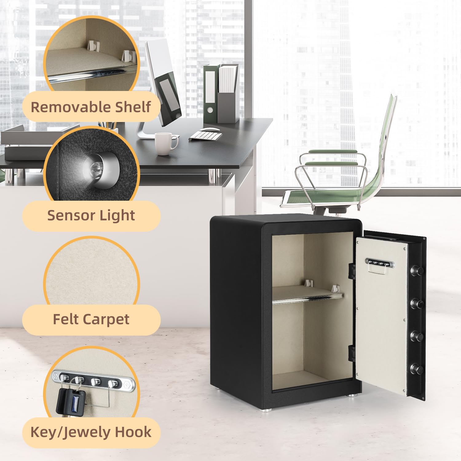 2.9 Cubic Feet Home Security Safe Box with Electronic Digital Keypad - Dual Alarm System, LED Light & Adjustable Shelves - Fireproof Safe for Money, Jewelry, Documents - Ideal for Home, Office & Hotel Use