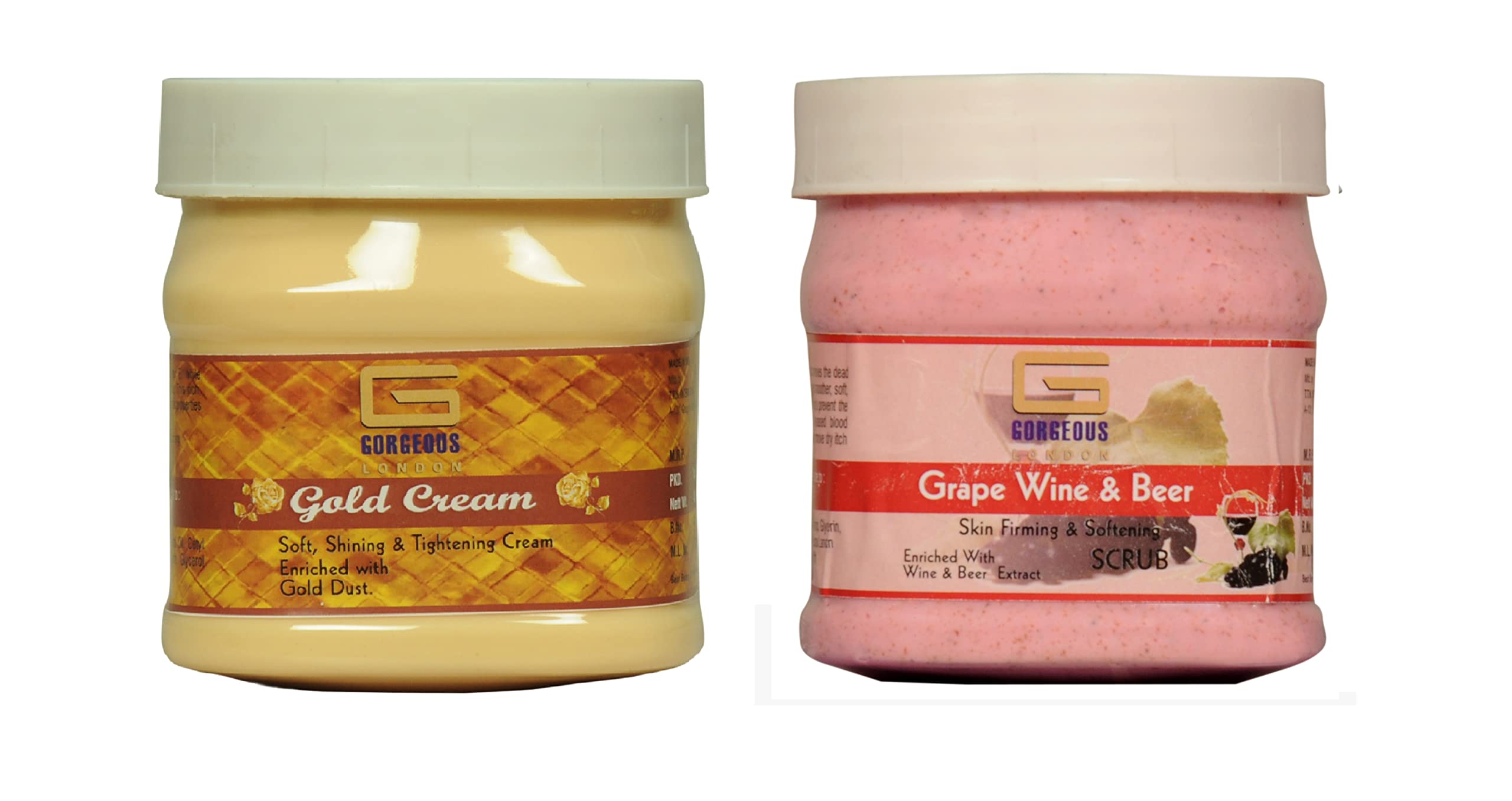 London Gold Cream & Grape Wine Scrub Duo - 2 Pack (450ml Each) | Luxurious Body Exfoliator for Spa Day & Gift Sets