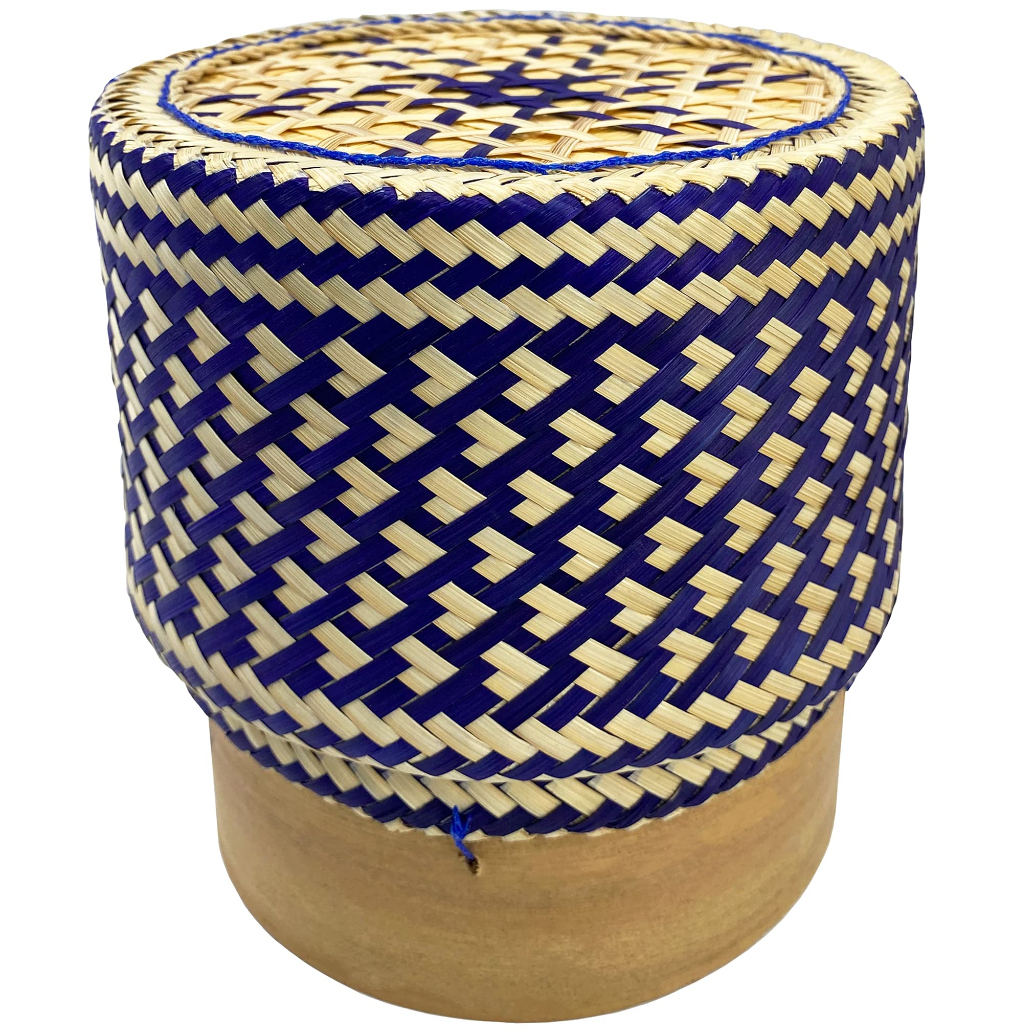 PANWA 100% Handmade Bamboo Sticky Rice Serving Basket - Traditional Thai Kratip Container with Natural Vegetable Dye (Butterfly Pea) | Food Safe, Eco-Friendly | Perfect for Asian Cuisine, Rice Serving & Home Decor