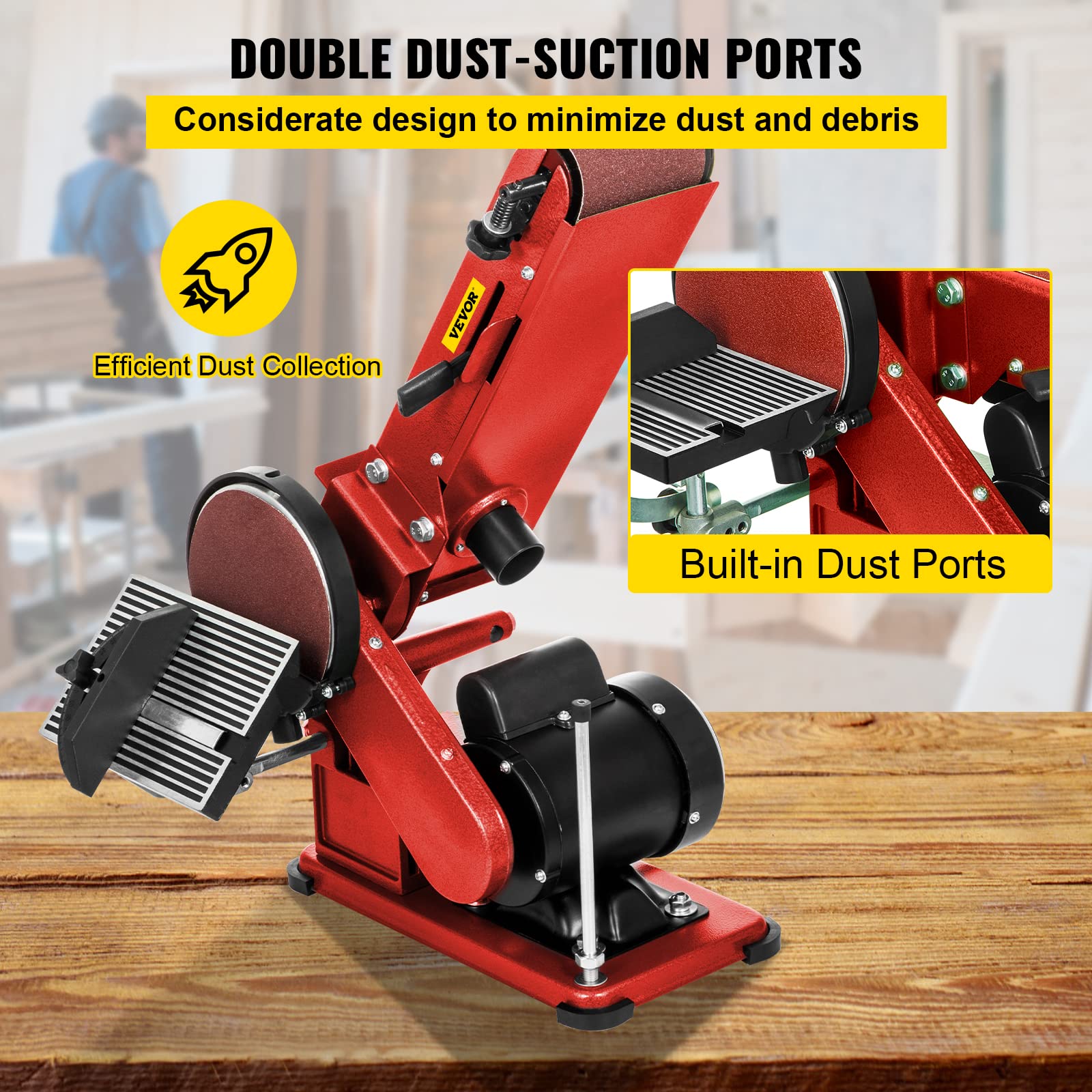 VEVOR 4 x 36 Inch Belt Sander & 6 Inch Disc Sander Combo - 375W Benchtop Sander with Dust Collection | Woodworking, Metal Sanding & DIY Projects | Powerful Bench Sander for Home Workshop & Professional Use
