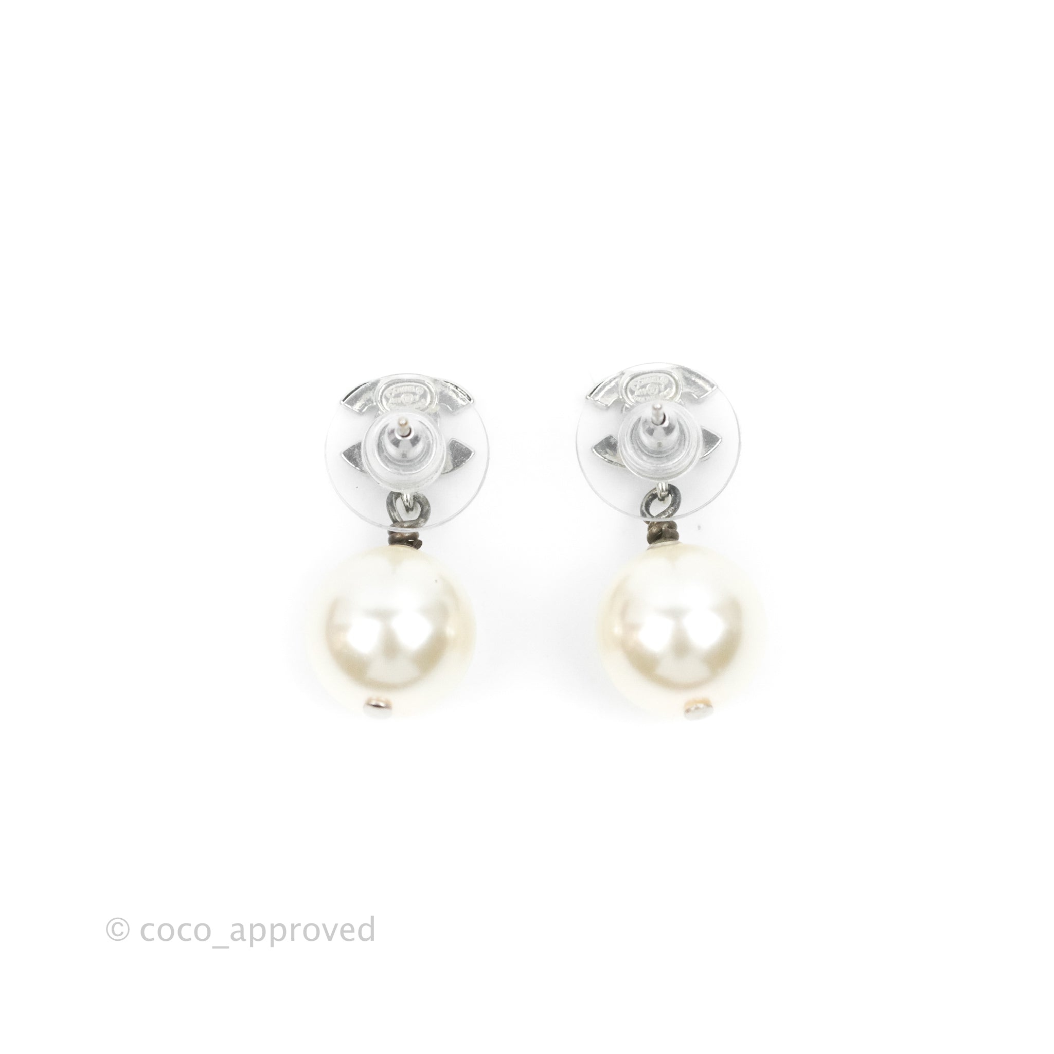 Chanel CC Crystal Pearl Drop Earrings for Women - Silver Tone 19V Elegant Dangle Earrings | Perfect for Parties, Weddings & Special Occasions