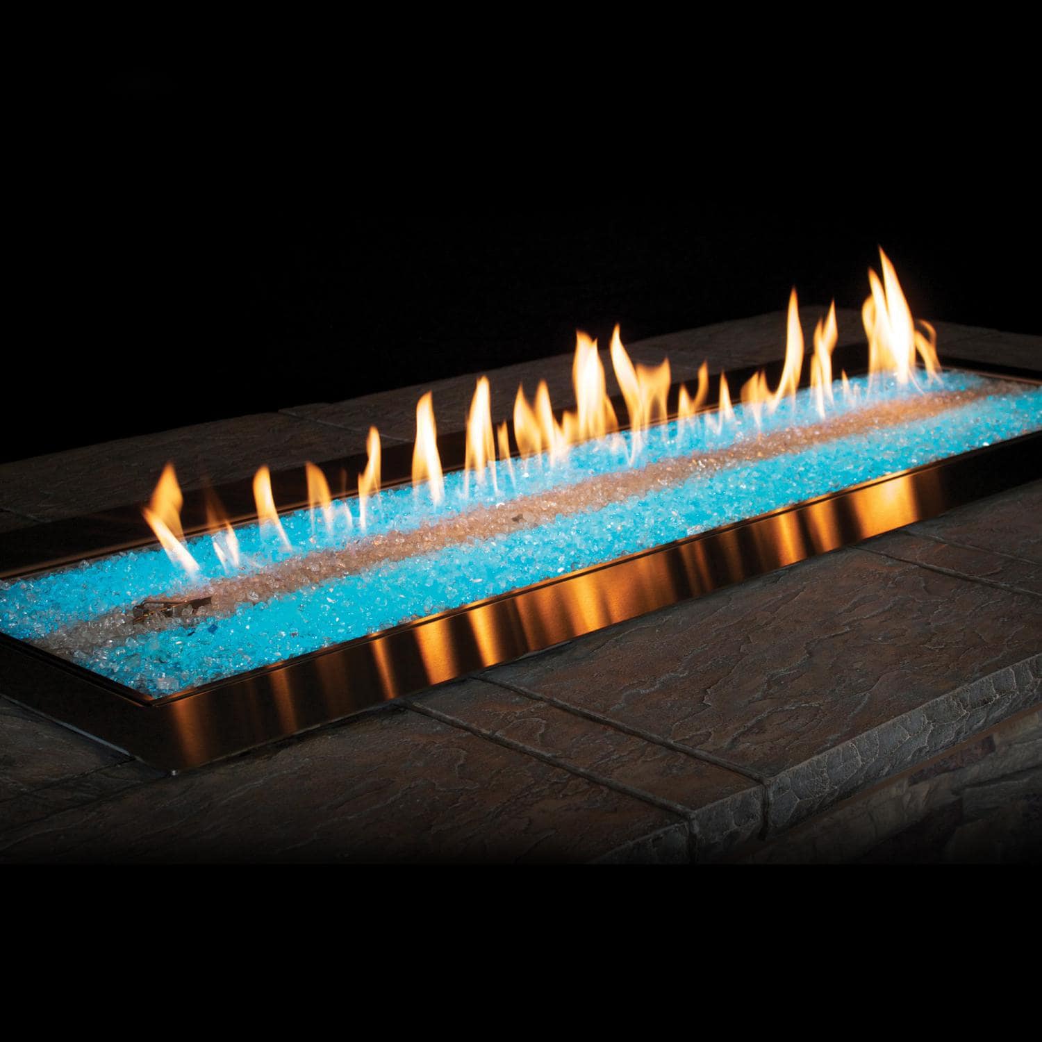 Empire Carol Rose 60 Inch Outdoor Linear Gas Fire Pit with Multicolor LED Lighting - Perfect for Patio, Backyard, and Poolside Gatherings (Model OL60TP18)