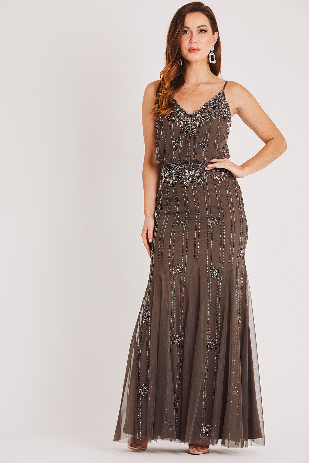 Keeva Stone Grey Bridesmaid Maxi Dress - Elegant Long Formal Gown for Weddings, Prom & Special Occasions