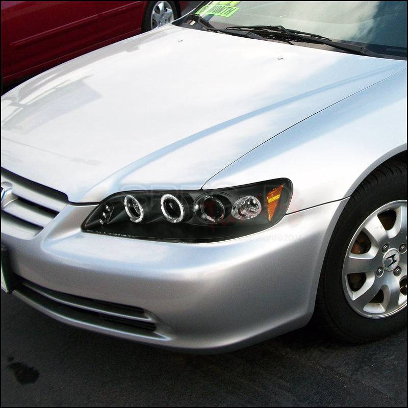 1998-2002 Honda Accord Dual Halo Projector Headlights - Matte Black Housing with Clear Lens - High Performance LED Headlight Conversion Kit for Night Driving & Car Customization