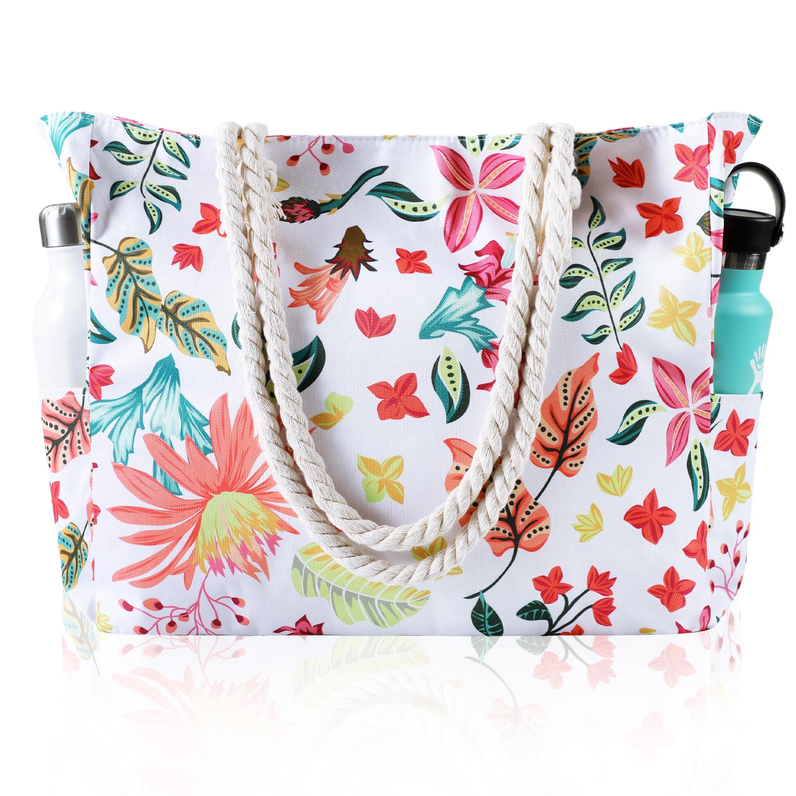 Beach Bags for Women - Large Waterproof Sandproof Tote Bag with Zipper, Oversized Swim Bag for Pool, Beach Vacation, Travel & Gym