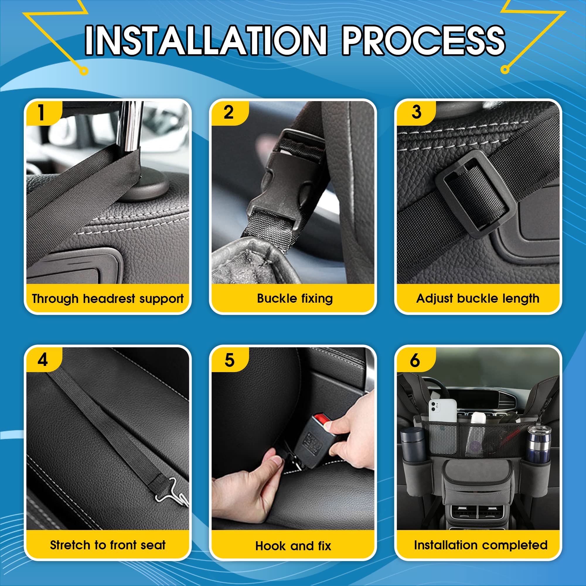 Car Seat Organizer - Back Seat & Between Seat Storage with Cup Holder & Purse Holder - Grey - Perfect for Road Trips, Family Travel & Daily Commute