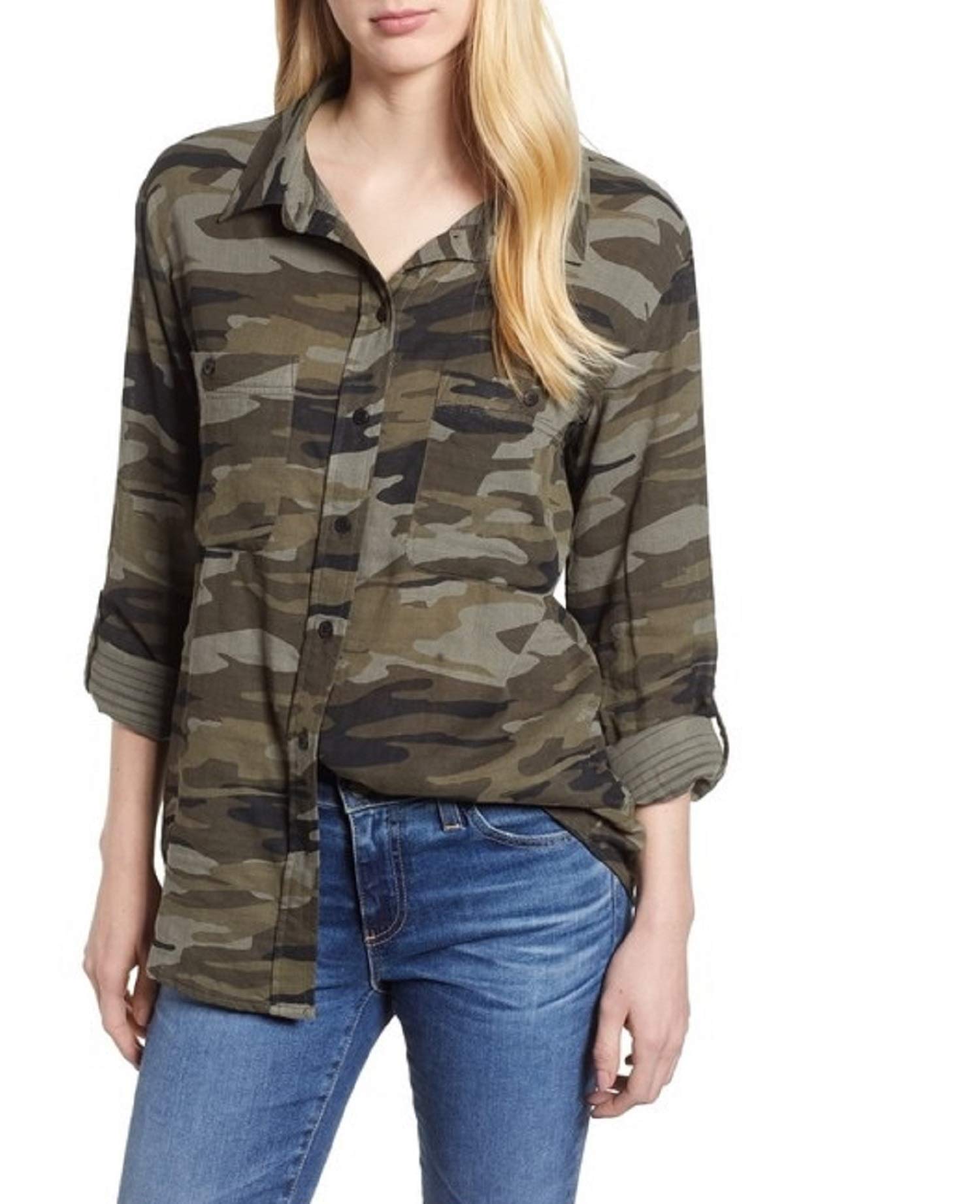 Sanctuary Clothing Women's Camo Boyfriend Shirt - Small Size | Relaxed Fit Oversized Button Down Top for Casual Wear, Street Style & Layering