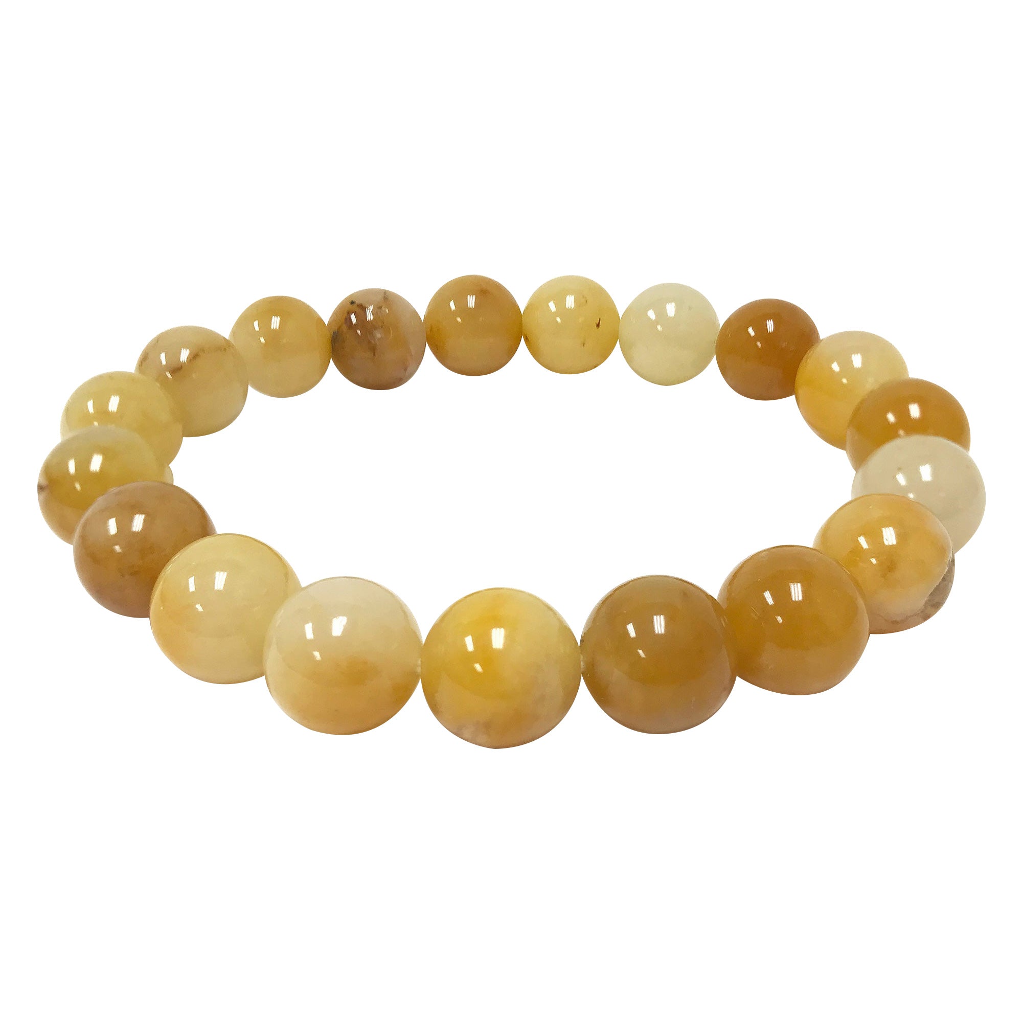 Natural Yellow Jade 10mm Round Beads Stretch Bracelet for Men & Women - Handmade Adjustable Beaded Jewelry for Yoga, Meditation & Everyday Wear