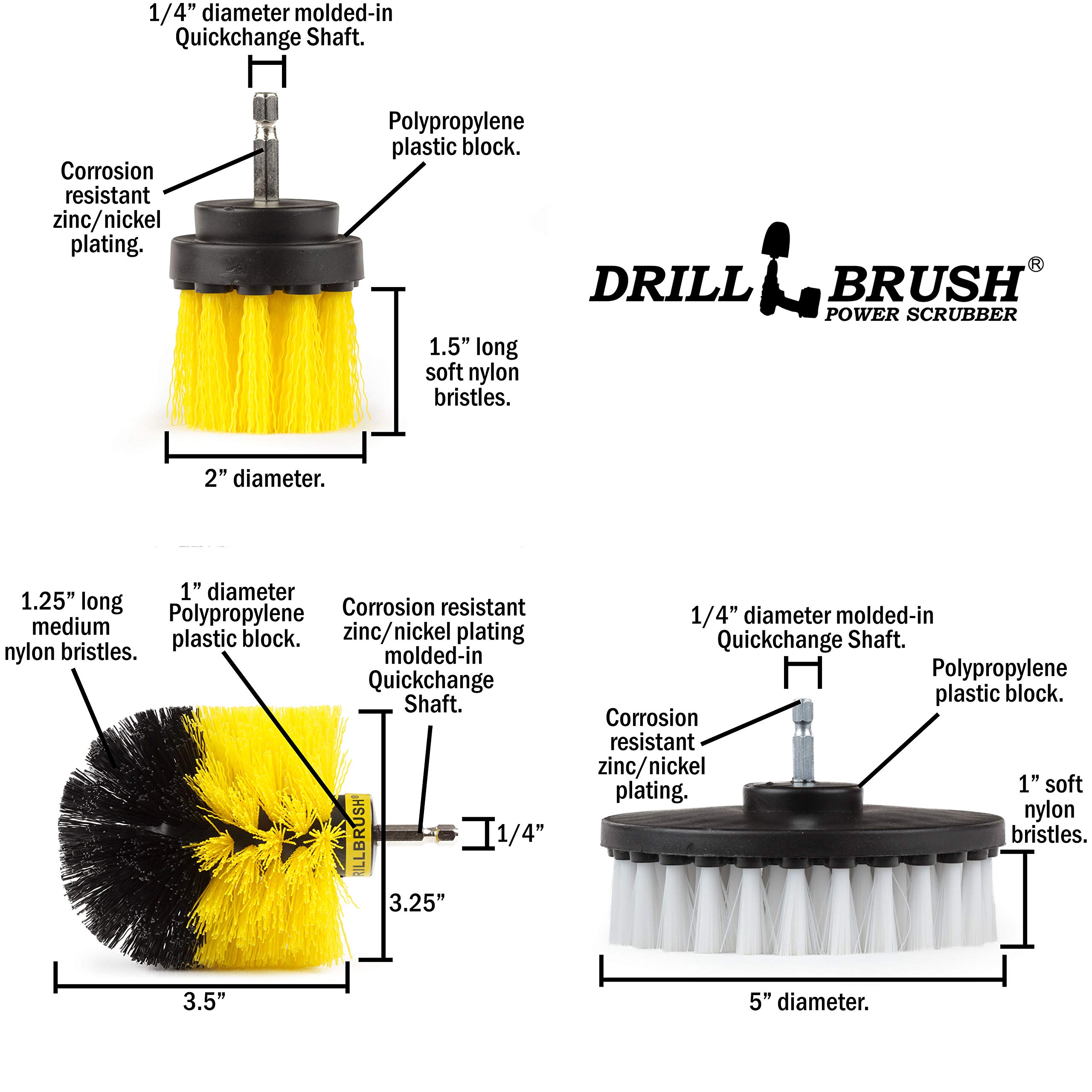 Powerful Drill Brush Set for Deep Cleaning - Bathroom Shower, Tile, Grout & Bathtub Scrubber - Cast Iron & Glass Door Cleaner with Microfiber Cloth - Ideal for Shower Curtains, Bath Mats & Tough Stains