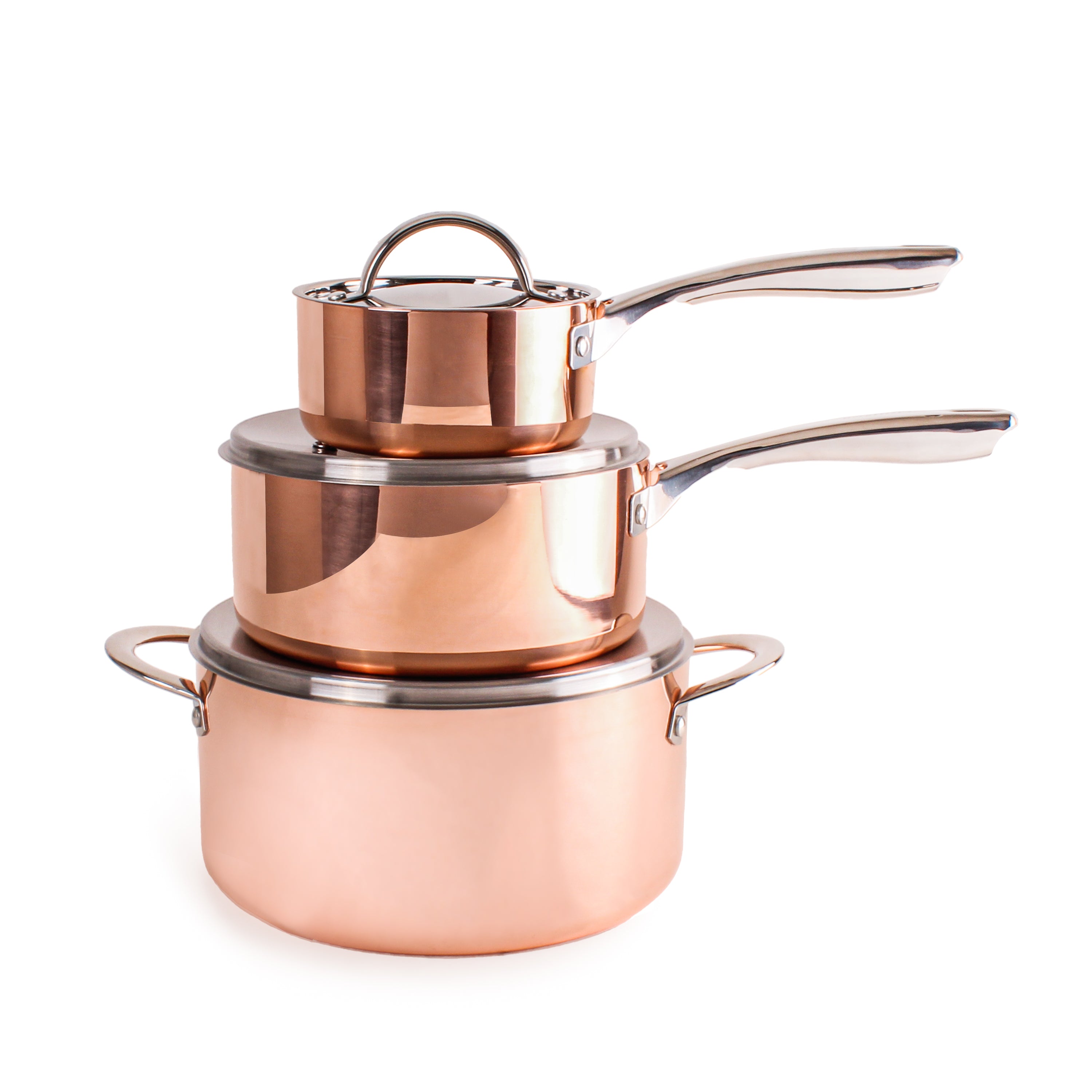 BergHOFF Vintage 6-Piece Tri-Ply Copper Cookware Set with Lids - Polished Stainless Steel Pots & Pans for Professional Cooking, Baking & Entertaining