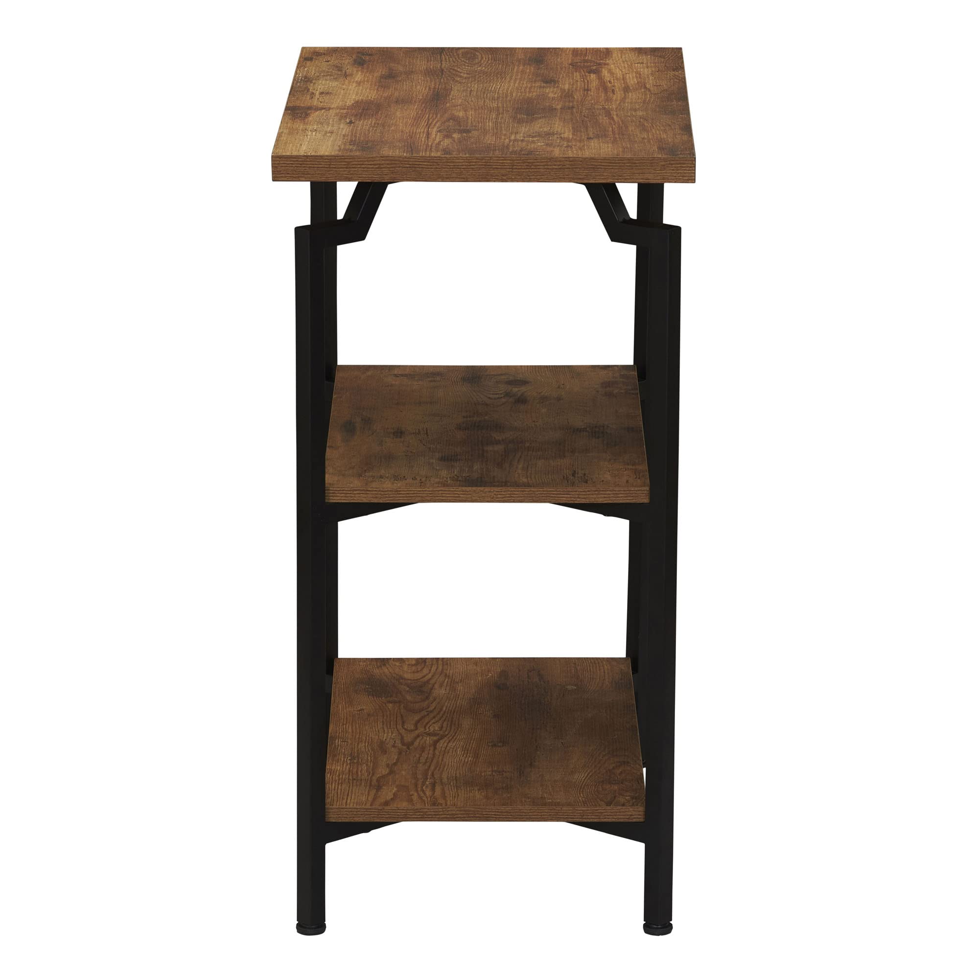 Rustic Hickory Wood Grain & Black Metal 3-Shelf Open Storage Bookshelf - Narrow Design for Home, Office, or Dorm Organization | Household Essentials Crown Collection