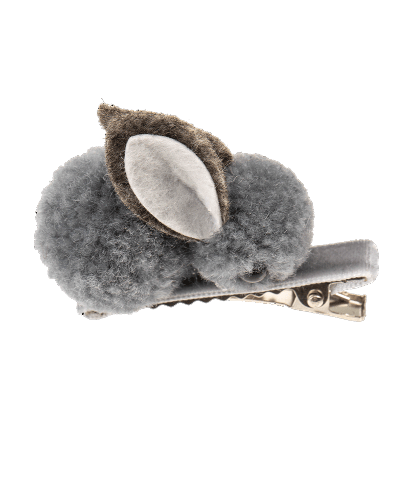 Bon Dep Grey Rabbit Pom Pom Hair Clip - Cute Hair Accessory for Women & Girls - Perfect for Parties, Weddings & Everyday Wear