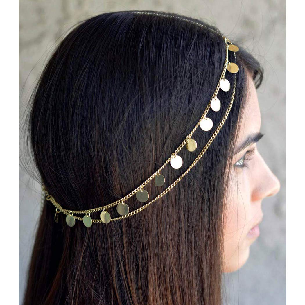 Boho Sequins Head Chain Jewelry for Women - Gold Layered Hair Accessories, Headbands & Hair Pieces - Perfect for Spring, Summer, Halloween & Boho Fashion