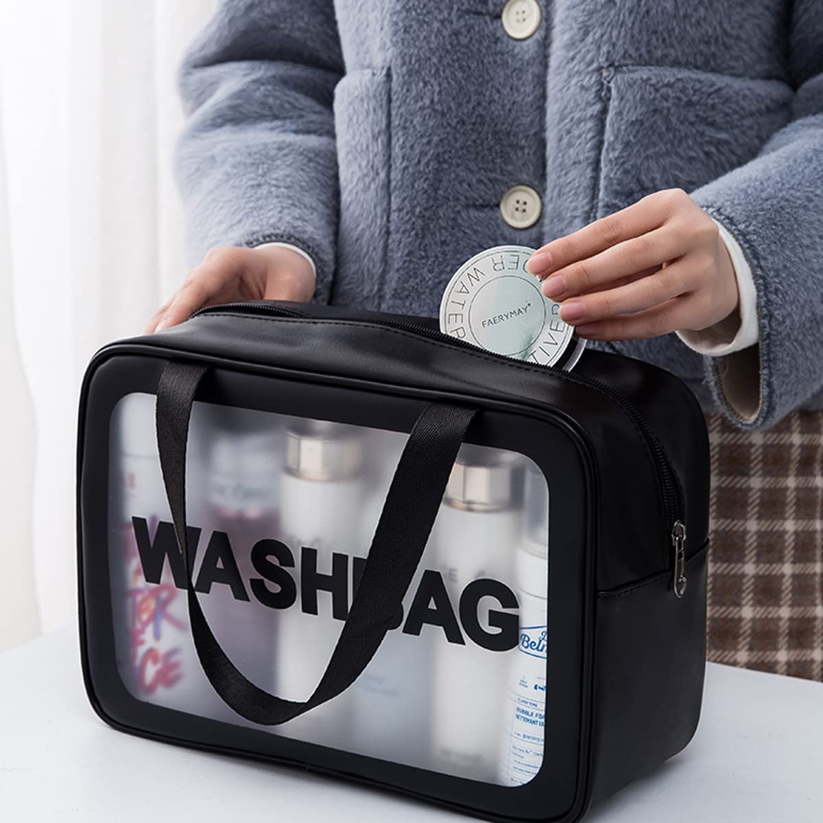 JASODANANDAN Waterproof Makeup Bag - Large Cosmetic Organizer with Zipper for Travel, Storage & Vanity | Portable Washable Makeup Pouch (Black) | Perfect for Traveling, Gym, Daily Use & Beauty Essentials Organization