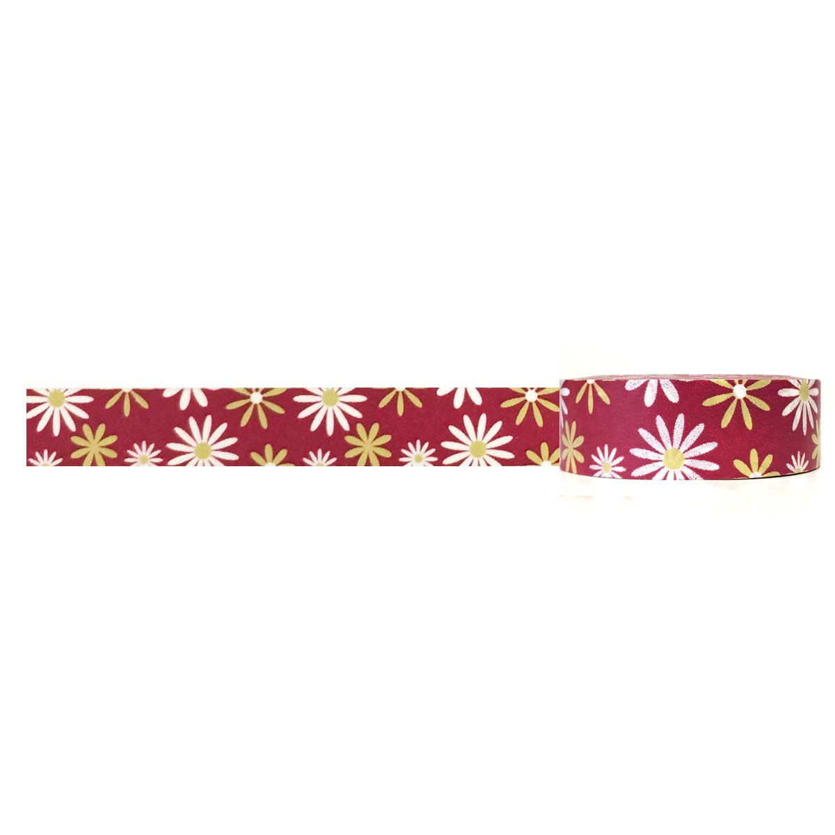 Allydrew Decorative Washi Masking Tape - Daisy Floral Pattern on Red Background for Scrapbooking, Journaling, Gift Wrapping & DIY Crafts