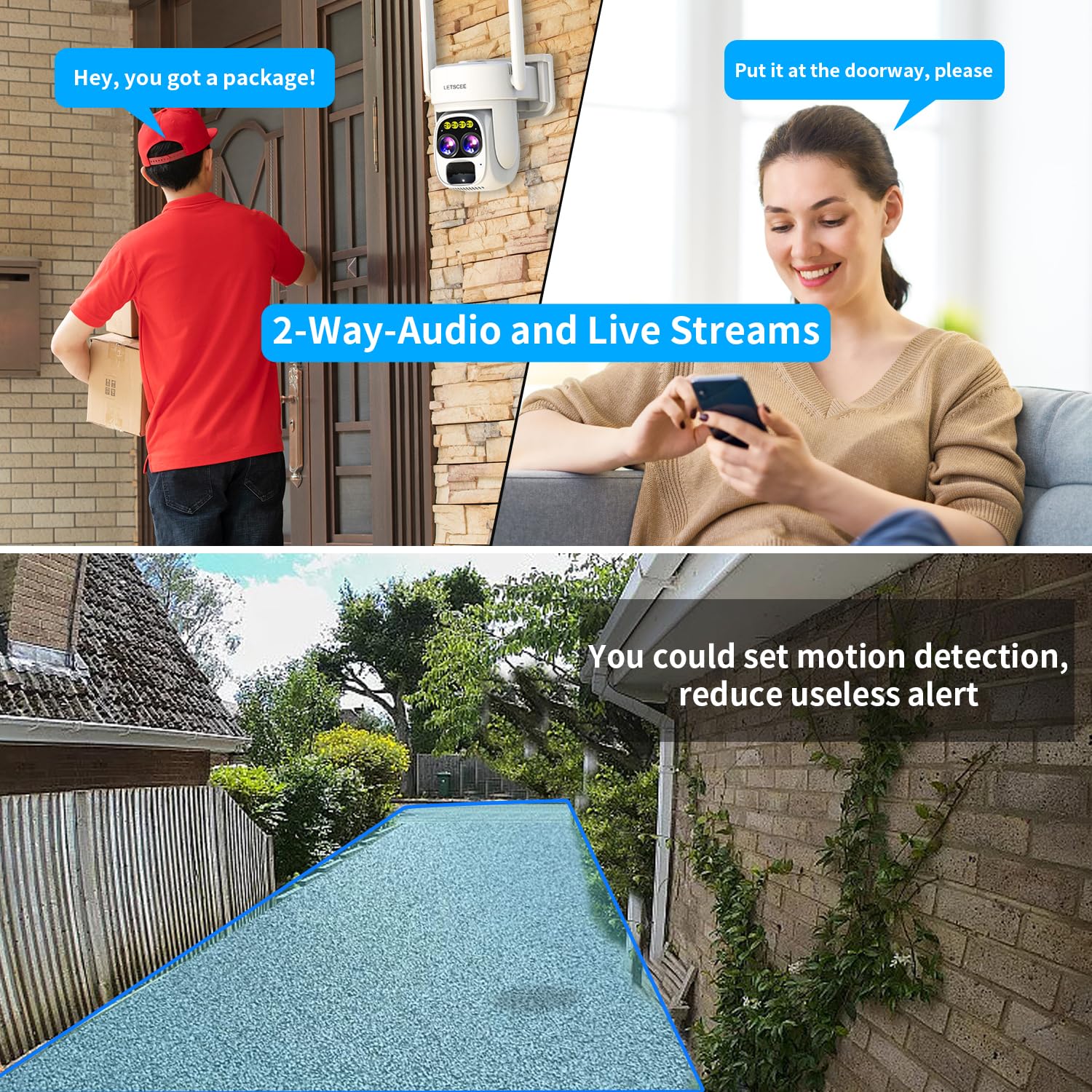 Wireless Outdoor Solar Security Camera with 360° PTZ, 2K HD, Night Vision & Waterproof - Alexa Compatible, Dual Lens 10x Zoom, No Monthly Fee - Ideal for Home Surveillance, Backyard Monitoring & Property Protection