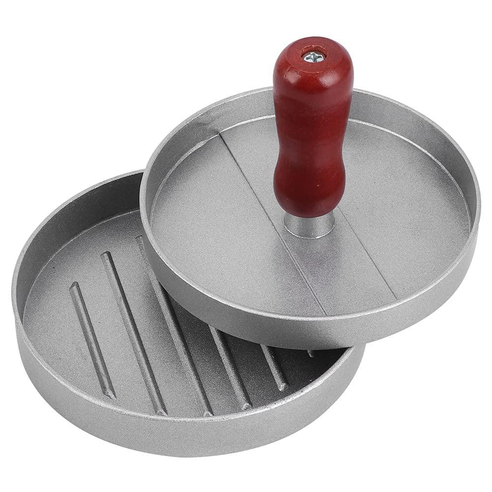 Vbestlife Hamburger Press Patty Maker - Aluminum Alloy Non-Stick Burger Patty Press Mold with Wooden Handle for Home & Restaurant Use - Perfect for BBQ, Grilling, and Making Homemade Hamburgers