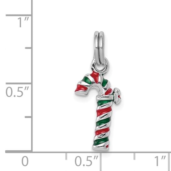 Sterling Silver Rhodium-Plated Enamel Candy Cane Charm Pendant - Christmas Holiday Jewelry Gift for Women - Perfect for Tree Decorations, Stocking Stuffers & Festive Outfits