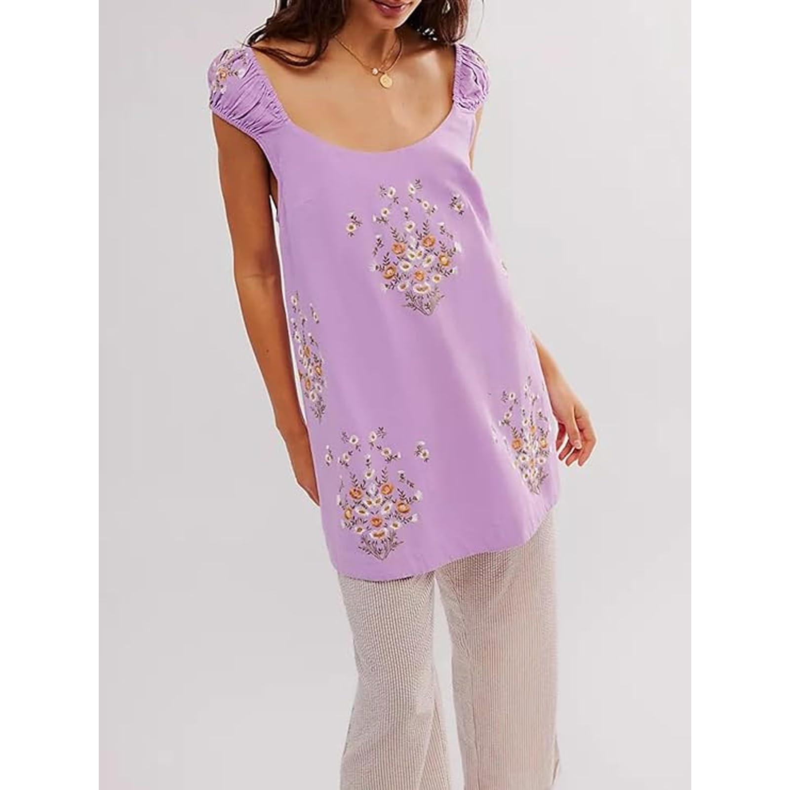 Women's Floral Embroidered Sleeveless Backless Mini Sundress - Casual Beach Dress for Summer Vacation, Pool Party, and Tropical Getaways
