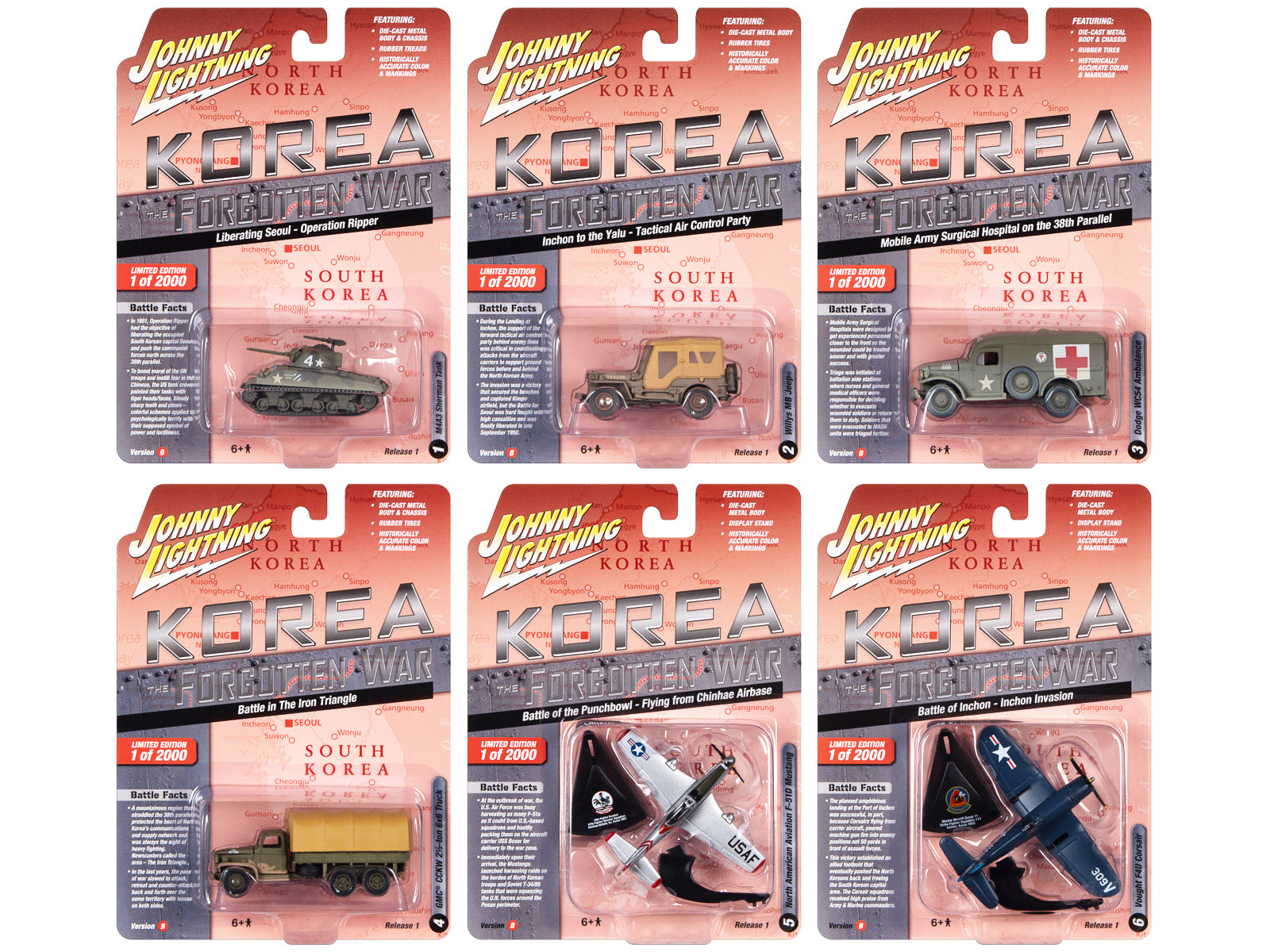 Johnny Lightning Limited Edition 2000pcs Korea: The Forgotten War Military Diecast Model Set (6-Piece) 2023 Release - Collectible Display for History Buffs & Military Enthusiasts