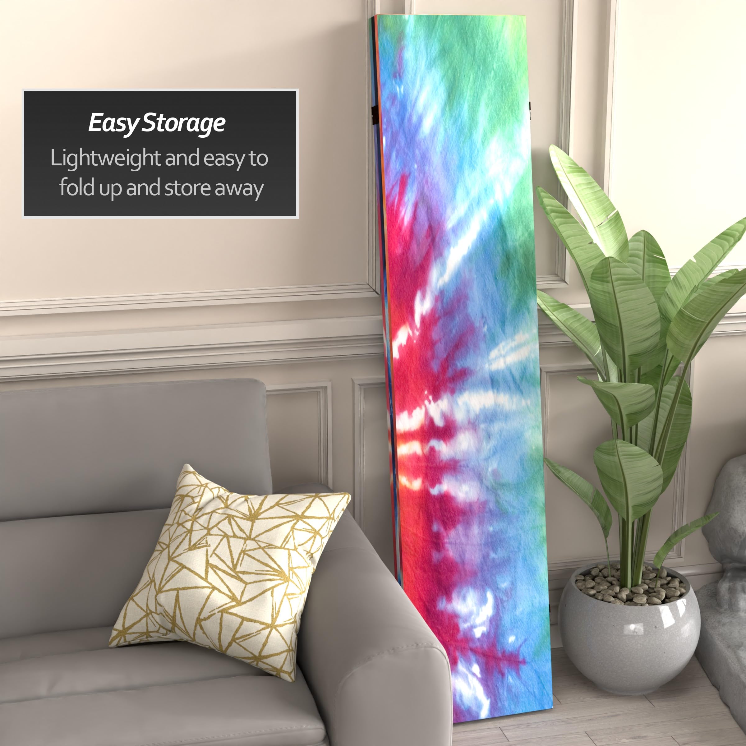 6 ft. Tall Red Lantern Double Sided Tie Dye Canvas Room Divider - 3 Panel Folding Privacy Screen for Bedroom, Office, or Event Decoration