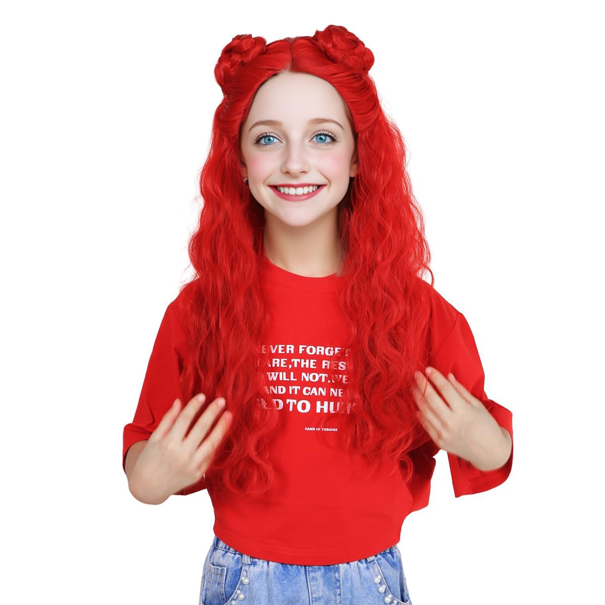 ColorGround Long Red Cosplay Wig for Women with Pocket Watch - Perfect for Anime, Halloween, and Costume Parties