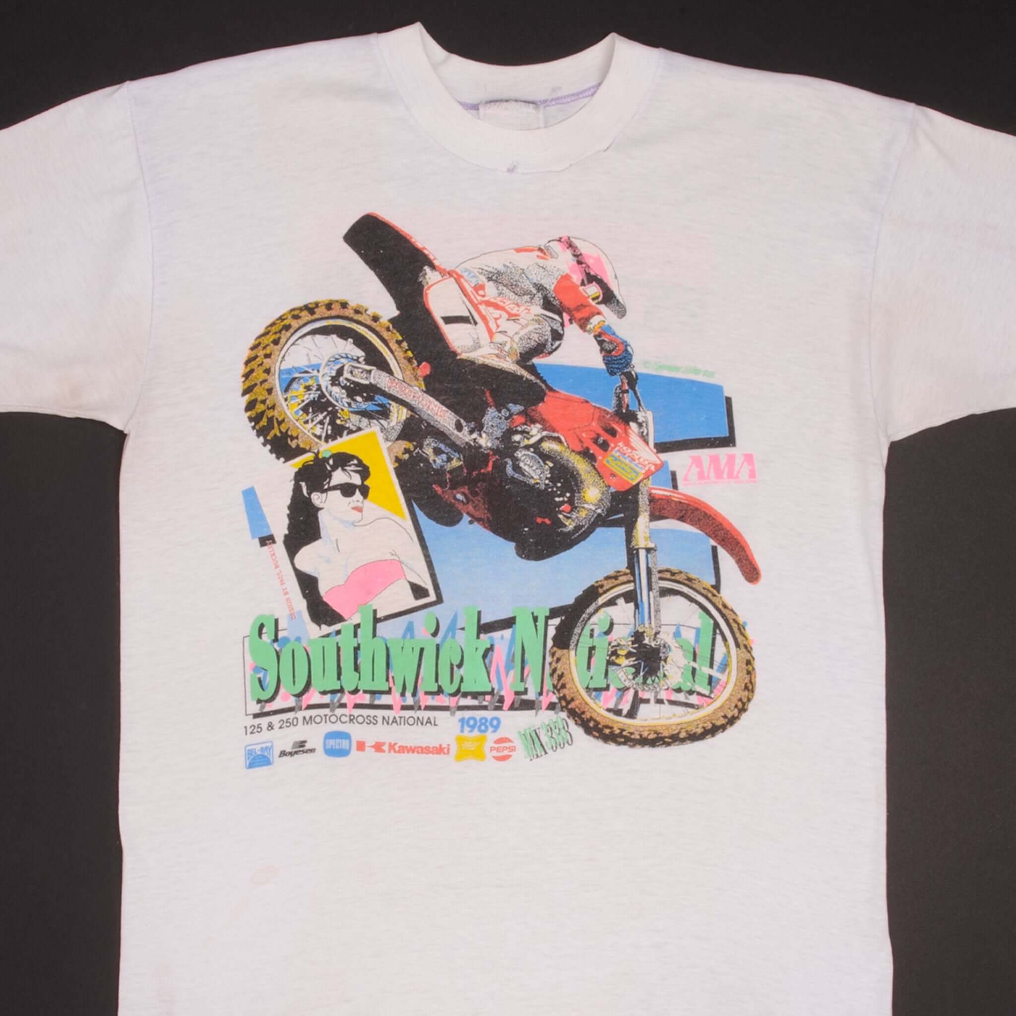 Vintage AMA Motocross Southwick National 1989 Retro T-Shirt - Medium Size, Made in USA - Perfect for Motorcycle Enthusiasts & Vintage Racing Fans