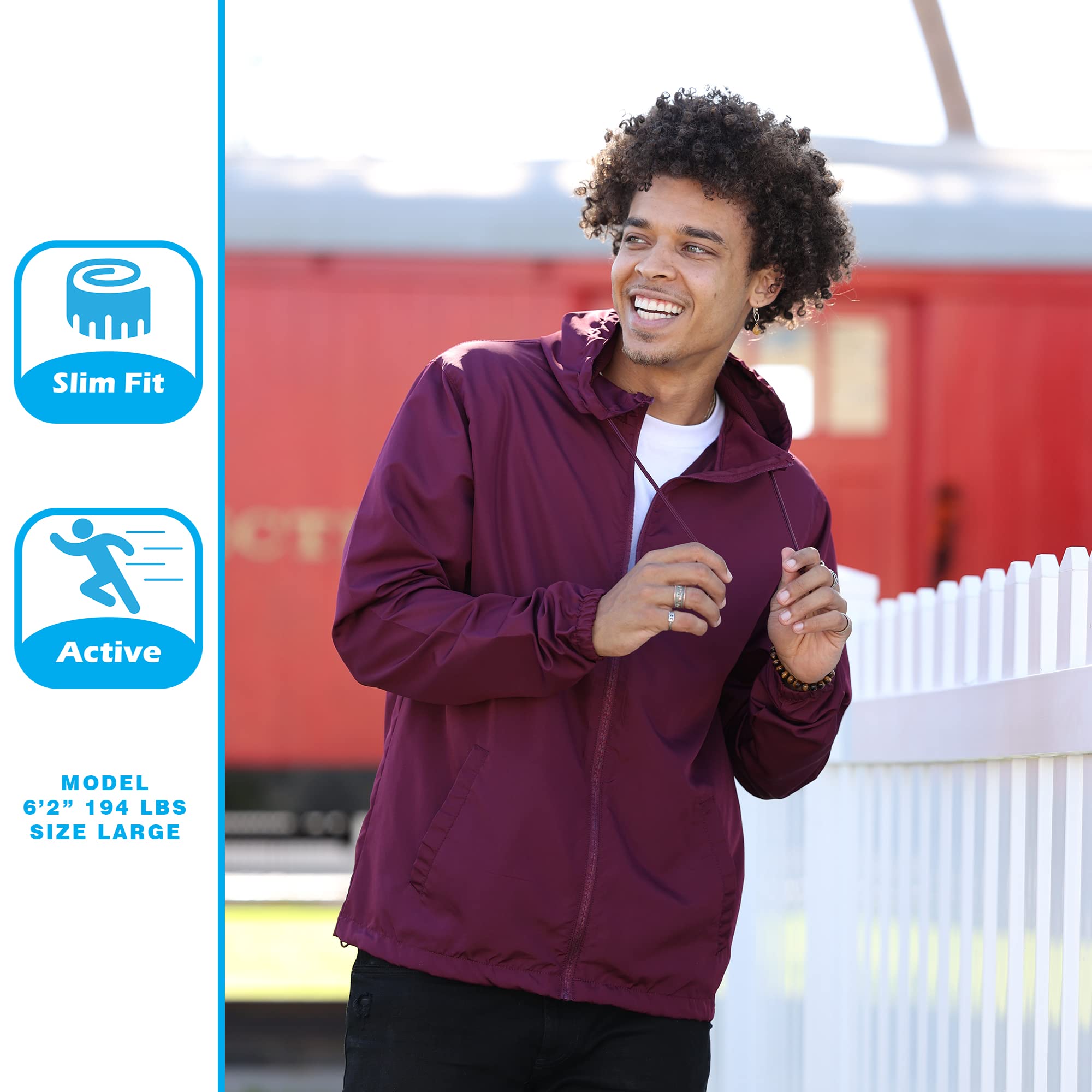Global Blank Men's Lightweight Water-Resistant Windbreaker Jacket - Perfect for Outdoor Activities, Hiking, Running & Travel