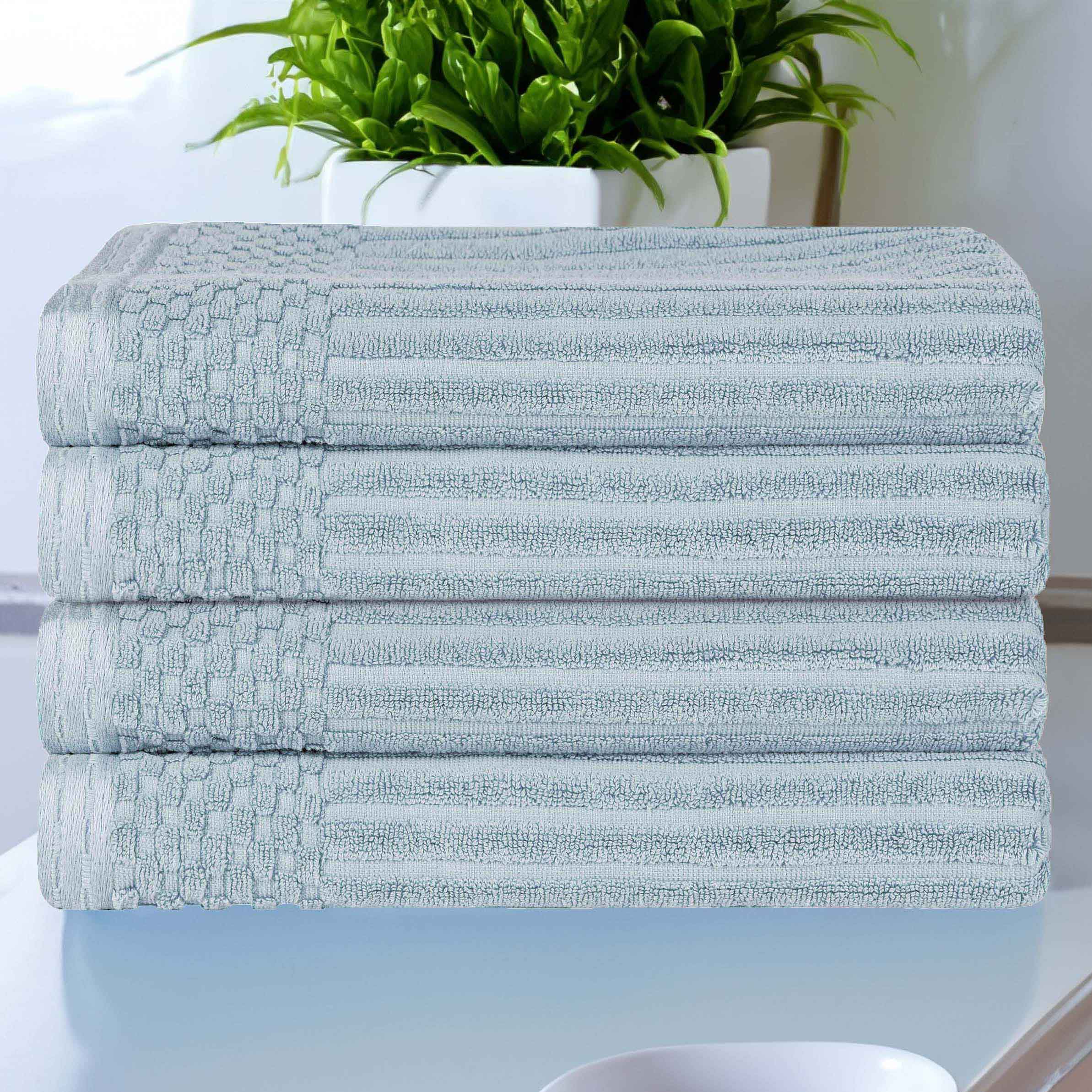 Premium Soho Ribbed Textured Cotton Bath Towels - Ultra Absorbent, Soft & Quick-Drying - Set of 4 (White) - Luxury Spa, Bathroom & Beach Essentials for Home & Travel