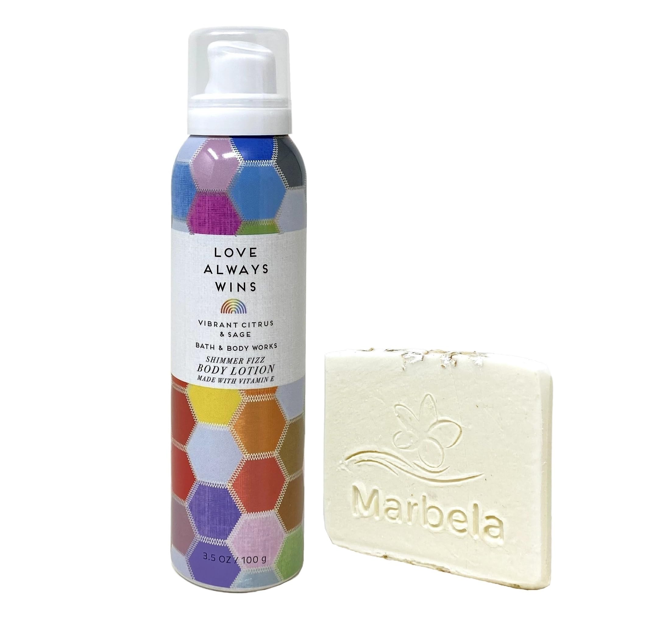 Bath & Body Works Love Always Wins Shimmer Fizz Moisturizing Body Lotion with Natural Oats Sample Soap - Hydrating & Glowing Skin Care for Women, Perfect for Daily Use & Special Occasions