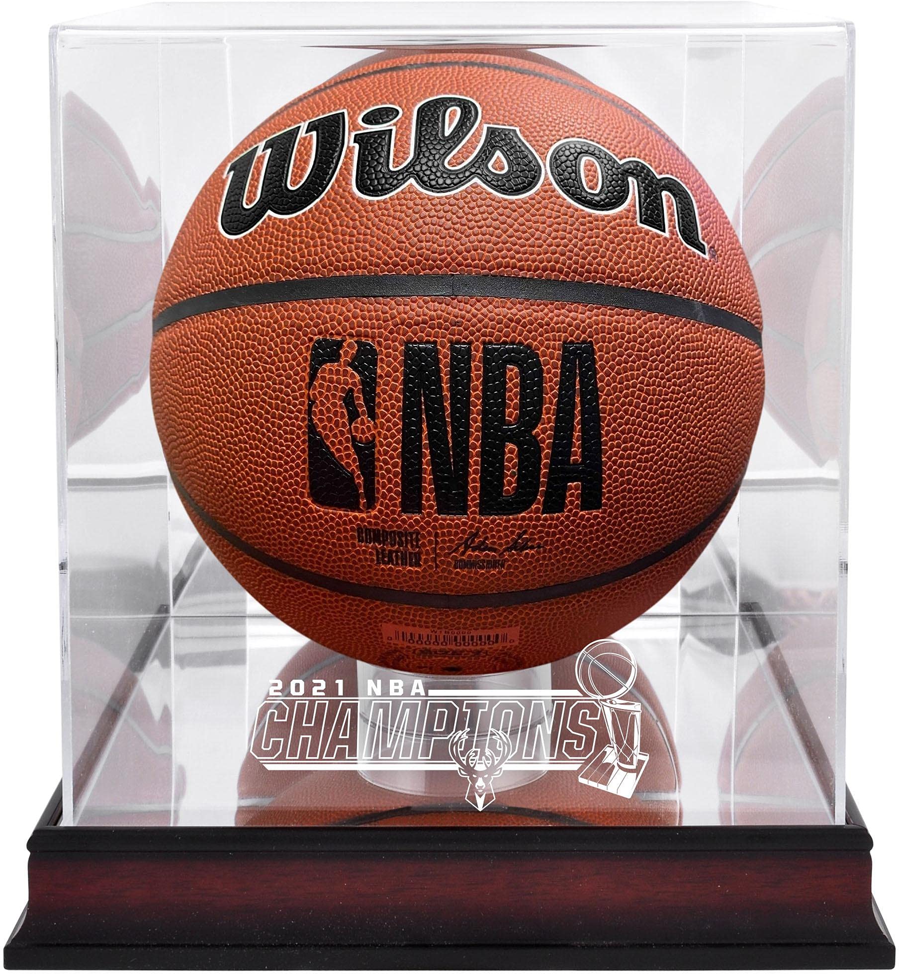 Milwaukee Bucks 2021 NBA Champions Mahogany Basketball Display Case - Showcase Memorabilia for Fans, Collectors & Home Decor
