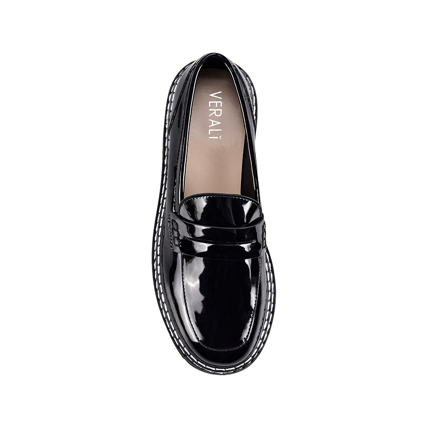Stylish Neo Chunky Loafers in Black Patent Leather - Comfortable Slip-On Shoes for Women | Perfect for Office, Casual Wear & Everyday Outfits
