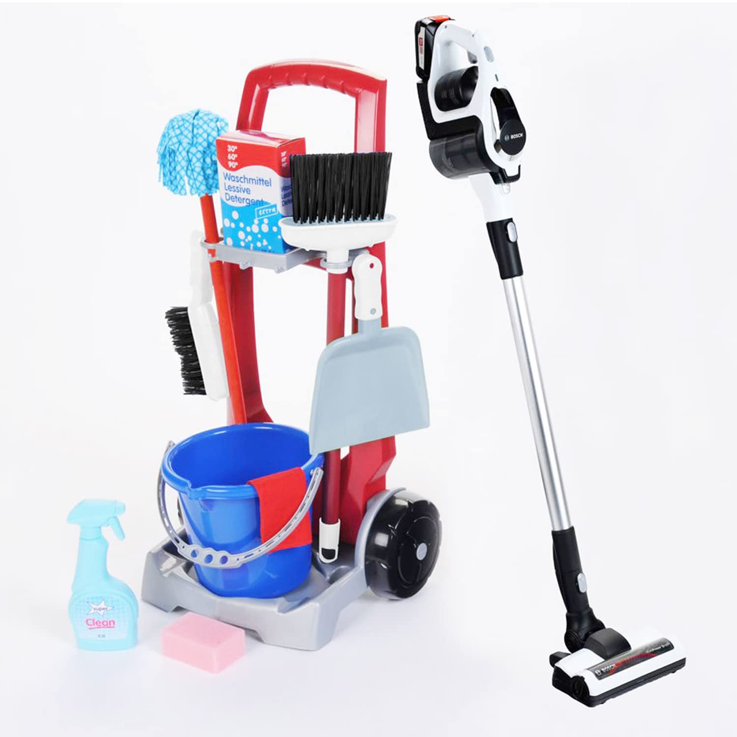Theo Klein Kids Cleaning Trolley Toy Set - Pretend Play Cleaning Cart with Mop, Broom & Accessories - Educational Role Play Toy for Toddlers & Preschoolers (Ideal for Indoor Play, Housekeeping Games & Early Childhood Development)
