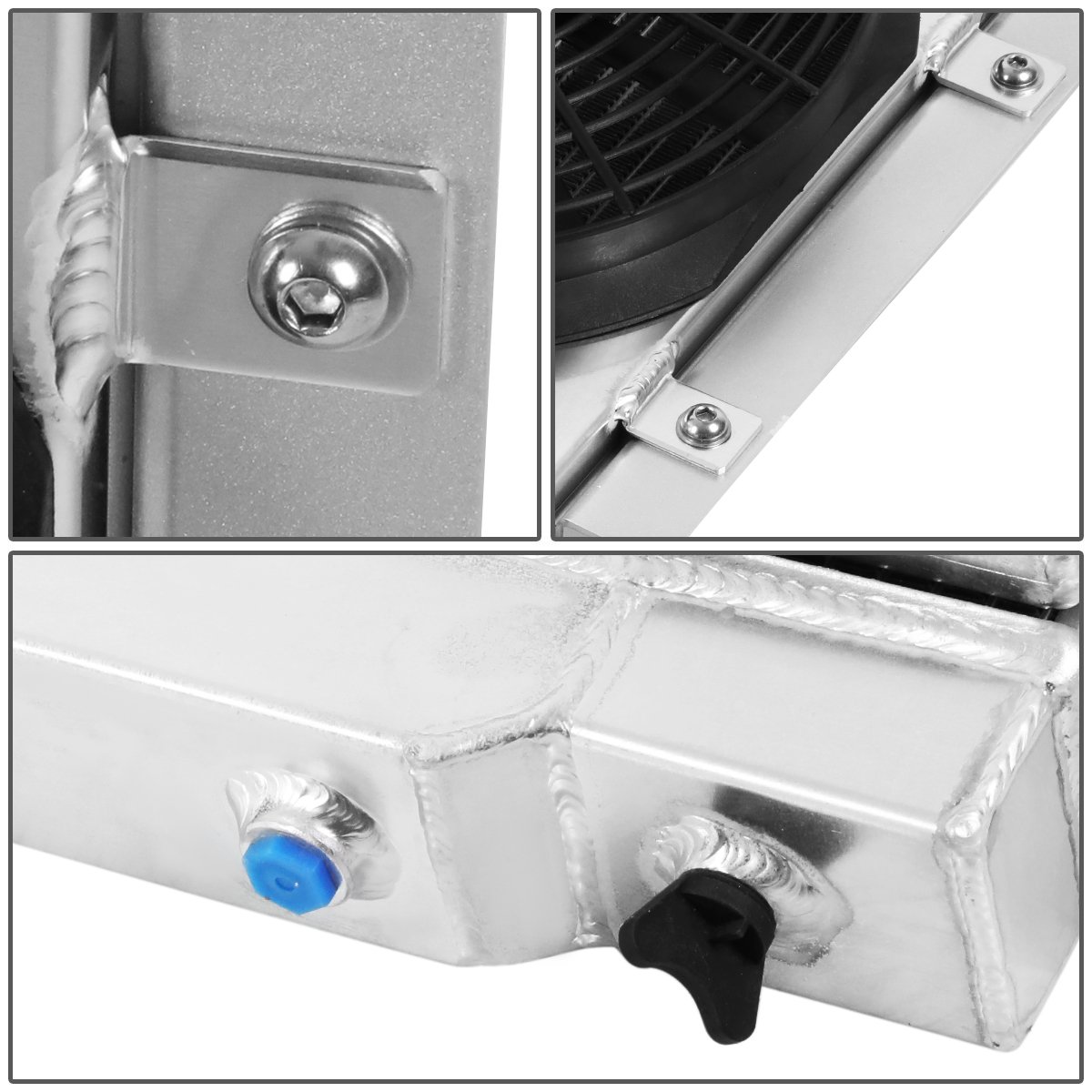 DNA Motoring RA+FS-JEEP73-3 3-Row Aluminum Radiator with Fan Shroud - Compatible with 1972-1983 Jeep CJ5, 1973-1975 CJ6, 1974-1975 Cherokee & 1973 Commando - High Performance Cooling Upgrade for Off-Road & Classic Jeep Restoration Projects