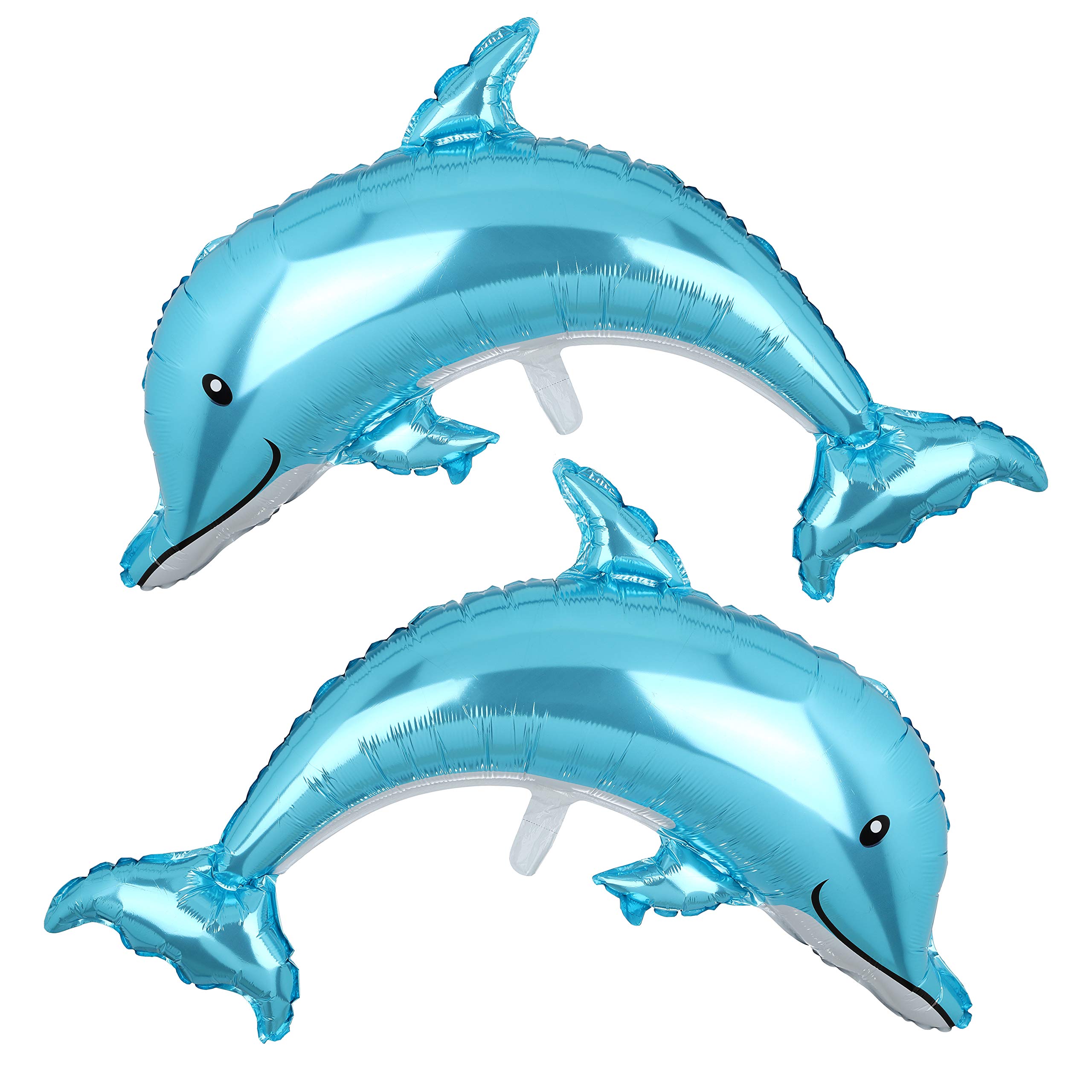 2 Pack Dolphin Shaped Giant Foil Mylar Balloons for Birthday Party Decorations, Baby Shower, Pool Party & Kids Gift - Fun Underwater Theme Party Supplies