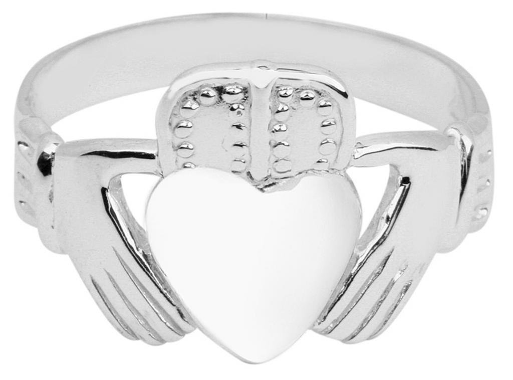 14k White Gold Men's Classic Polished Irish Claddagh Ring - Solid Wedding Band, Anniversary Gift for Him, Perfect for St. Patrick's Day & Celtic Weddings