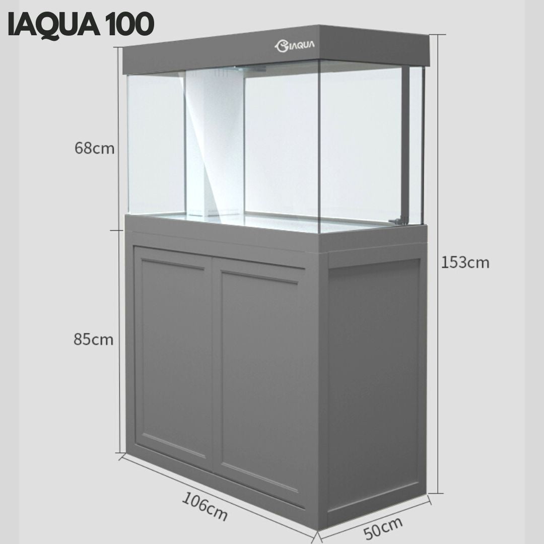 IAQUA 100 Gallon Crystal Clear Glass Aquarium Tank with Sump & Aluminum Cabinet - Premium Saltwater & Freshwater Fish Tank for Home, Office & Commercial Use