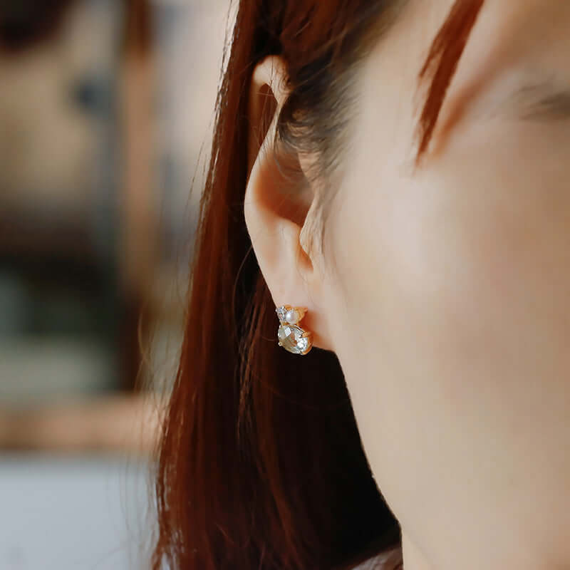 Elegant Green Amethyst and Pearl Stud Earrings for Women | Dainty Gemstone Jewelry Gift | Perfect for Weddings, Parties & Everyday Wear | TB2396