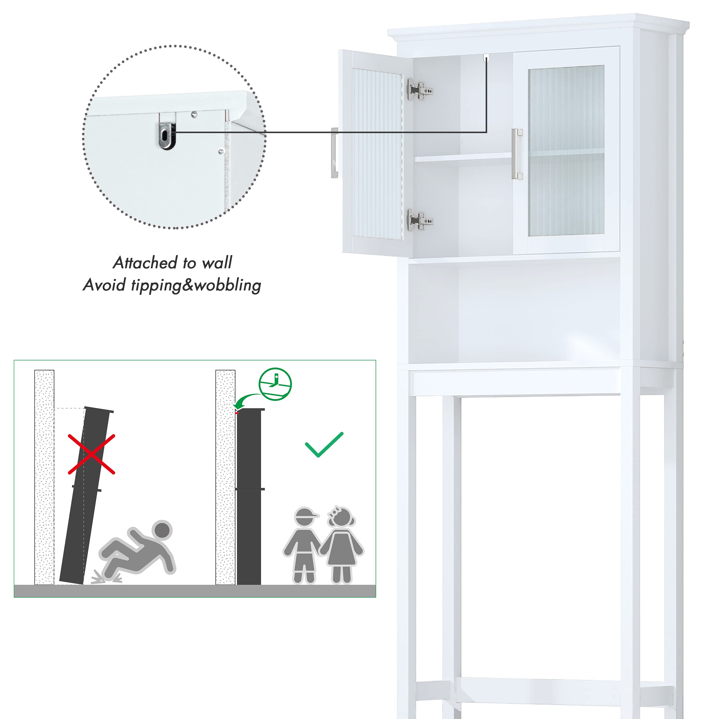 Over The Toilet Storage Cabinet with Tempered Glass Doors - White Bathroom Organizer for Towels, Toiletries & Linens | Space-Saving Bathroom Storage Solution for Small Spaces