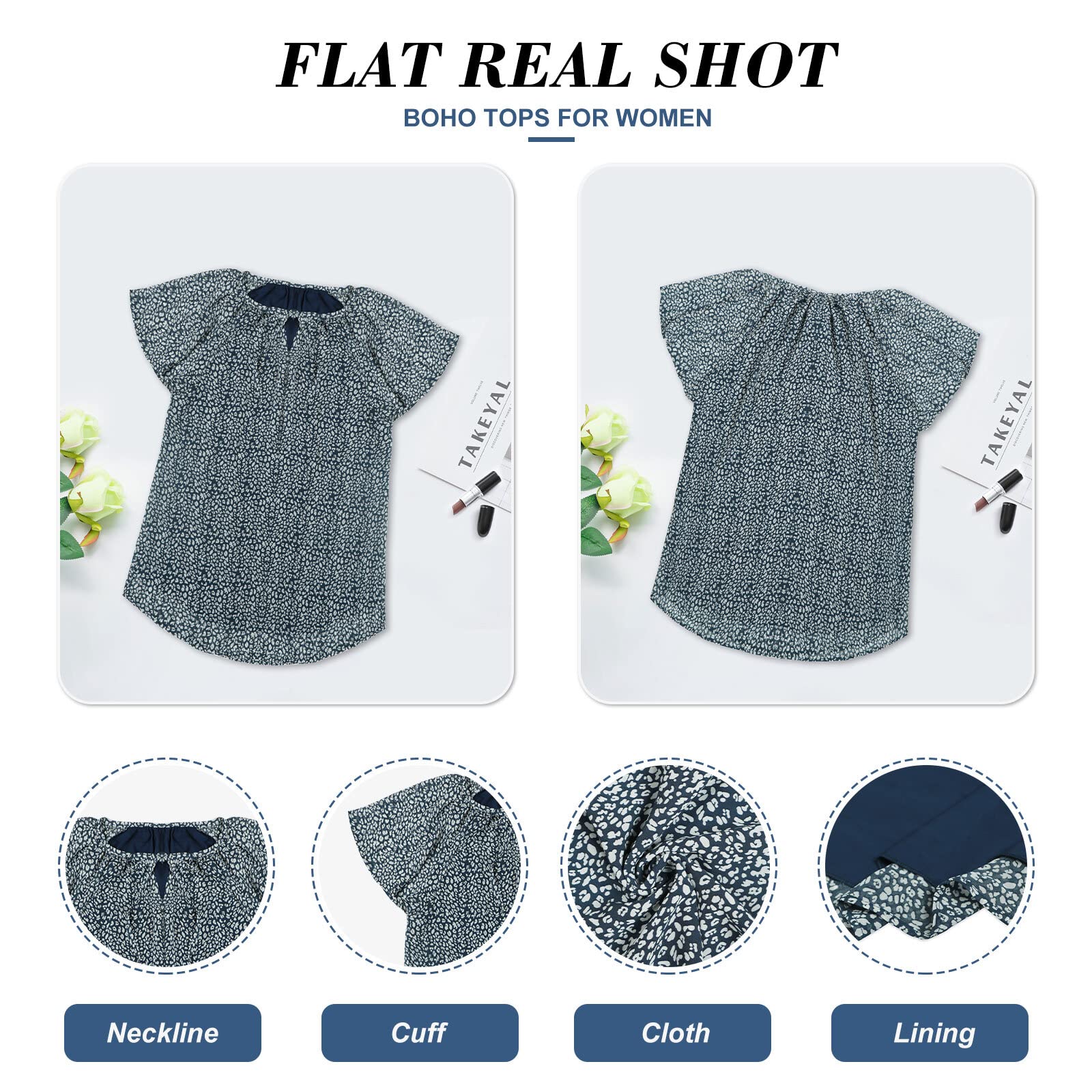 Women's Casual Floral Ruffle Short Sleeve T-Shirt - Cute Boho V-Neck Loose Blouse for Summer & Fall | Perfect for Beach Outings, Picnics, and Everyday Wear