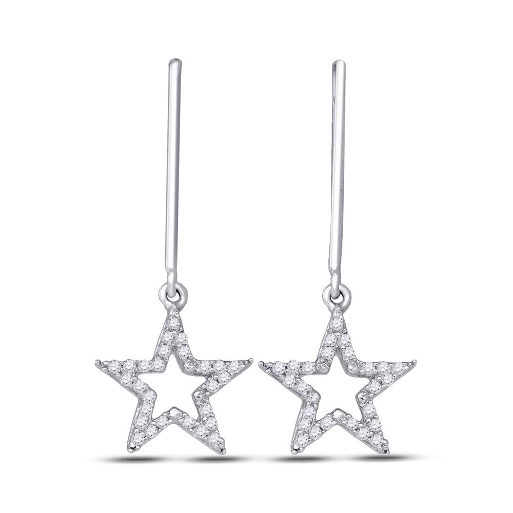 10K White Gold Women's Round Diamond Star Dangle Earrings - 1/5 CTTW - Elegant Jewelry for Parties, Weddings & Special Occasions
