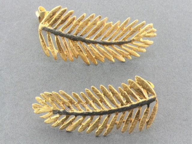 22Kt Gold & Oxidized Silver Cleopatra Fern Stud Earrings - Elegant Boho Jewelry for Women, Perfect for Parties, Weddings & Everyday Wear