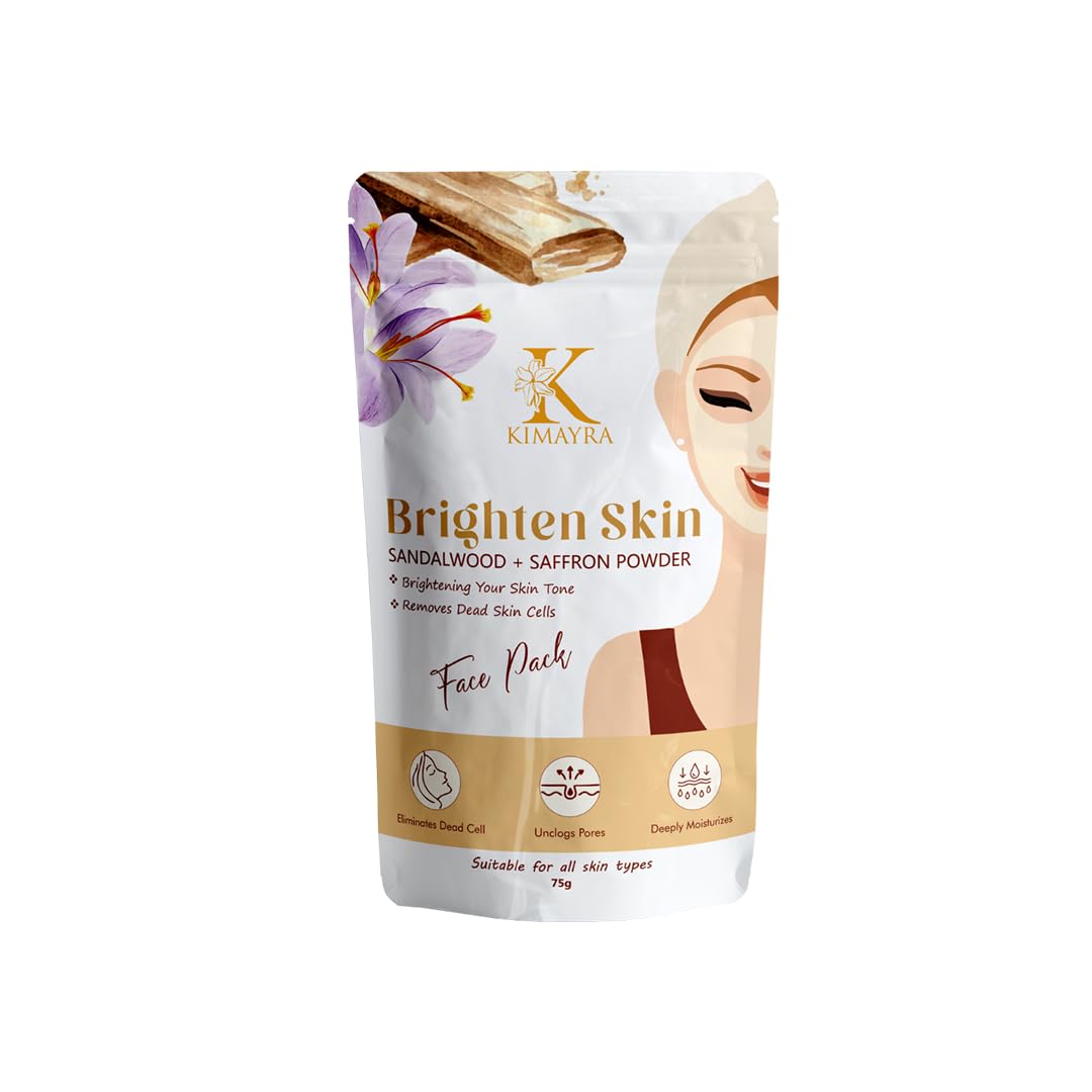 Kimayra Sandalwood & Saffron Face Pack Powder - Brightens Skin Tone, Removes Dead Cells & Deeply Moisturizes | Natural Skincare for All Skin Types (75g, Pack of 5) | Perfect for Daily Glow Routine & Spa Treatments
